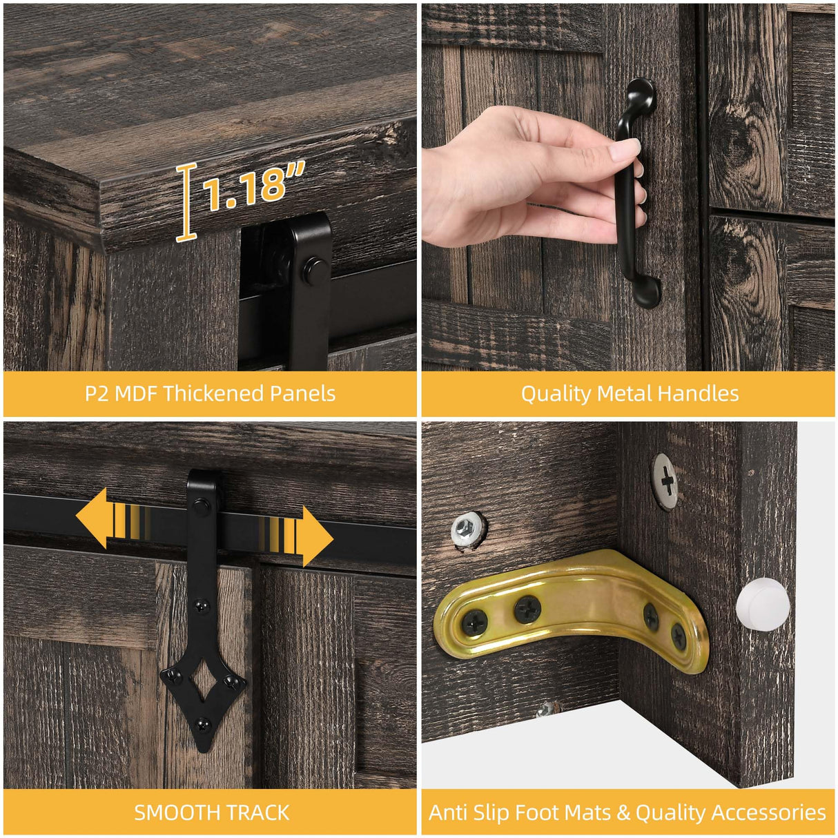 DWVO Farmhouse Sideboard Buffet Cabinet with Storage, Large Kitchen Storage Cabinet w/Sliding Barn Doors and Drawers for Dining Room, Living Rool, Dark Rustic Oak DWVO