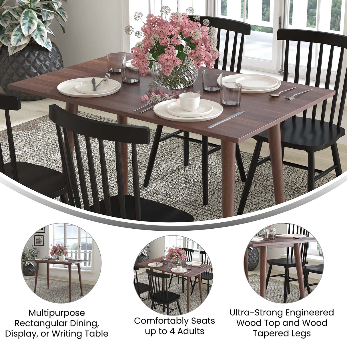 Taylor & Logan Haisley Dark Walnut 47" Mid-Century Modern Wood Dining Table Taylor & Logan