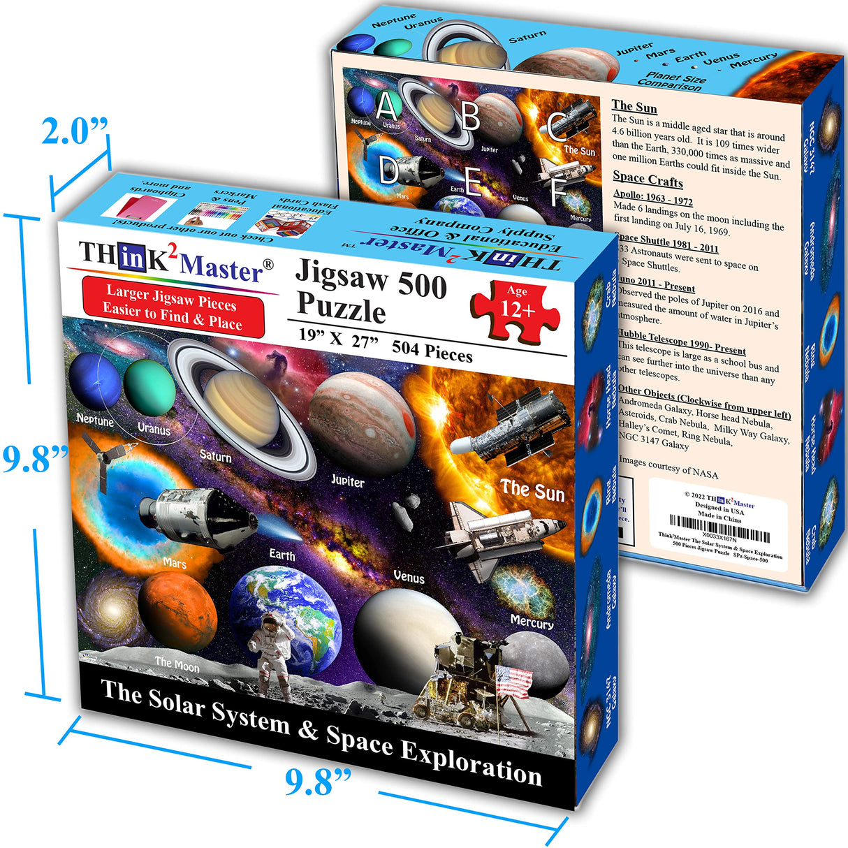 Think2Master Solar System & Space Exploration 500 Pieces Large Format Jigsaw Puzzle for Kids 12+, Teens, Adults & Families. Great Gift for stimulating Learning About Astronomy. Size: 26.8” X 18.9” THINK2MASTER