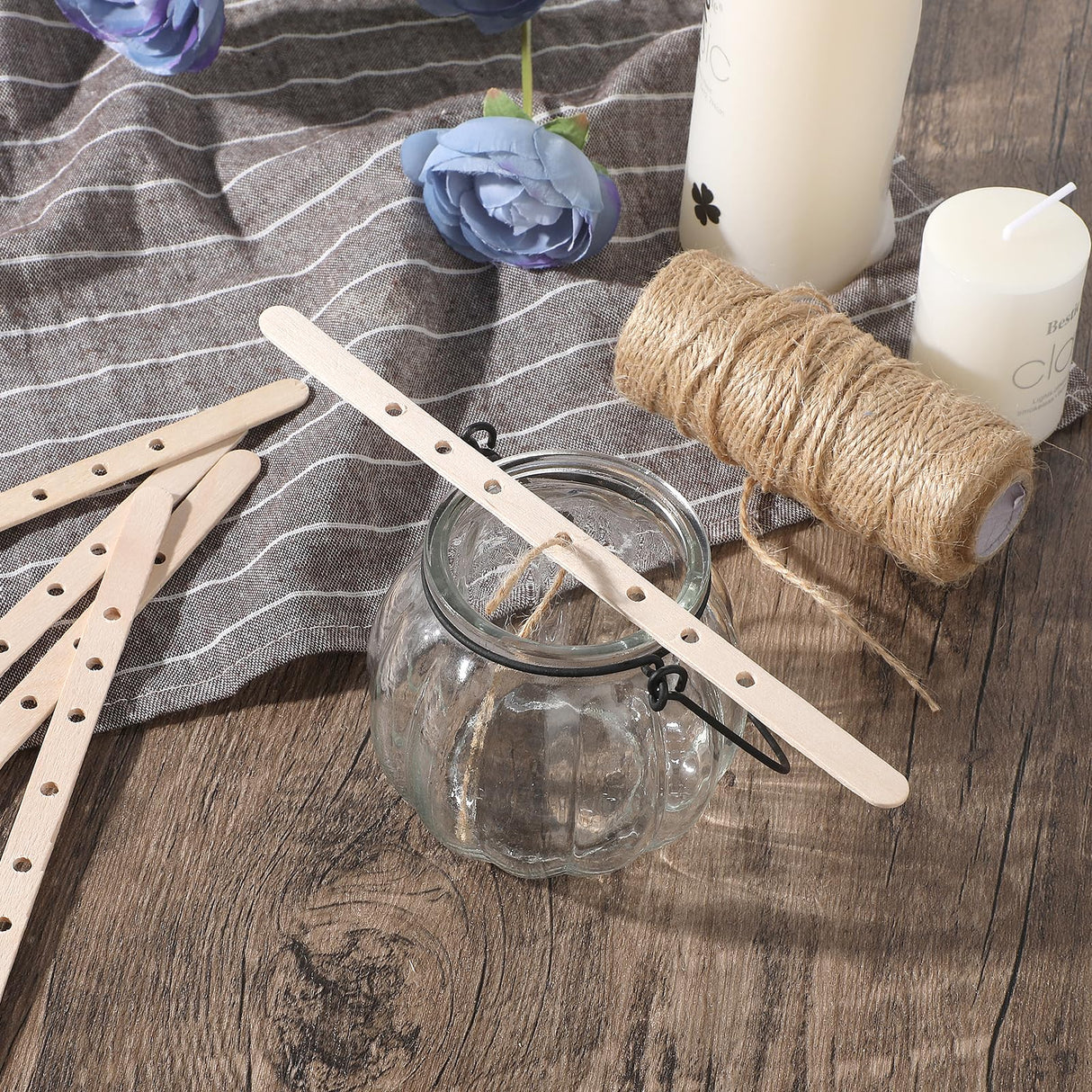 Gjinxi Wooden Candle Wick Holders 50 Pcs Multiwick Centering Device Holders Supplies Crafting Making Candle Wicks Bars Wax Stick Clips Center Tool for DIY Material Package Mold Gjinxi