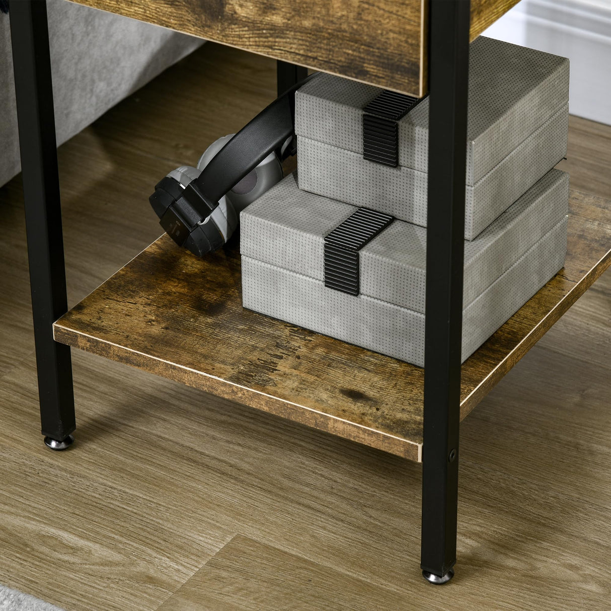 HOMCOM Side Table with Wireless Charging Station and 2 USB Ports, 2-Tier Small End Table with Storage, Drawer for Living Room, Rustic Brown HOMCOM