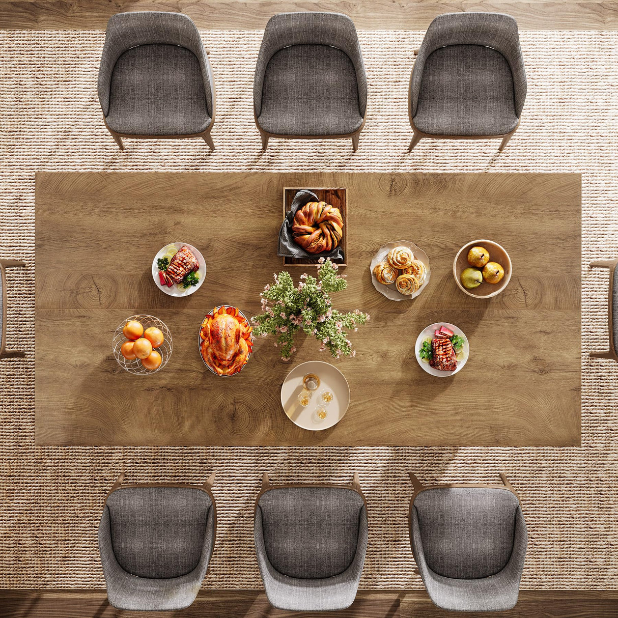 Tribesigns Farmhouse Dining Table for 6-8, 63-Inch Rectangle Kitchen Table with Strong Geometric Frame for Kitchen & Dining & Living Room (Natural) Tribesigns