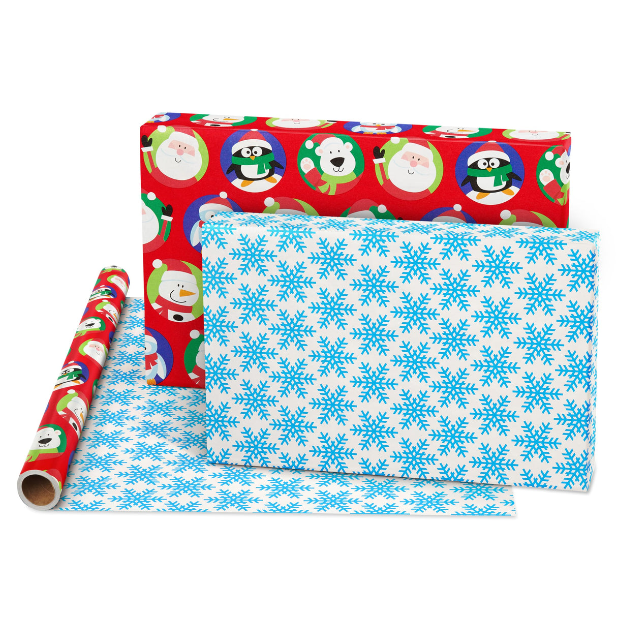 American Greetings 175 sq. ft. Reversible Kids Christmas Wrapping Paper, Santa and Snowflakes (1 Jumbo Roll 30 in. x 70 ft.) American Greetings
