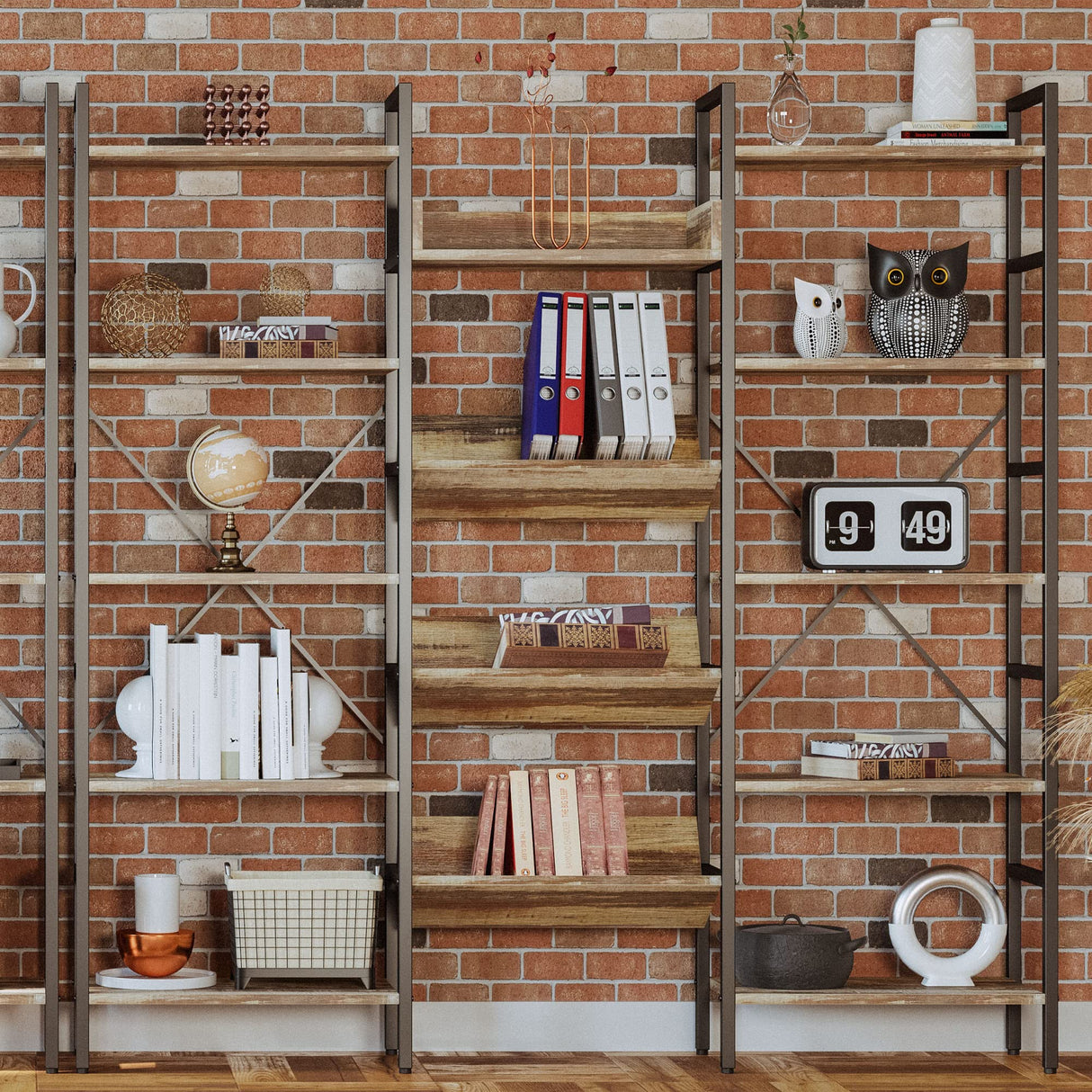 IRONCK Bookshelves and Bookcases 5 Tiers, Triple Wide Industrial Bookshelf, Large Etagere Bookshelf, Display Storage Bookshelves with Metal Frame for Living Room, Home Office IRONCK