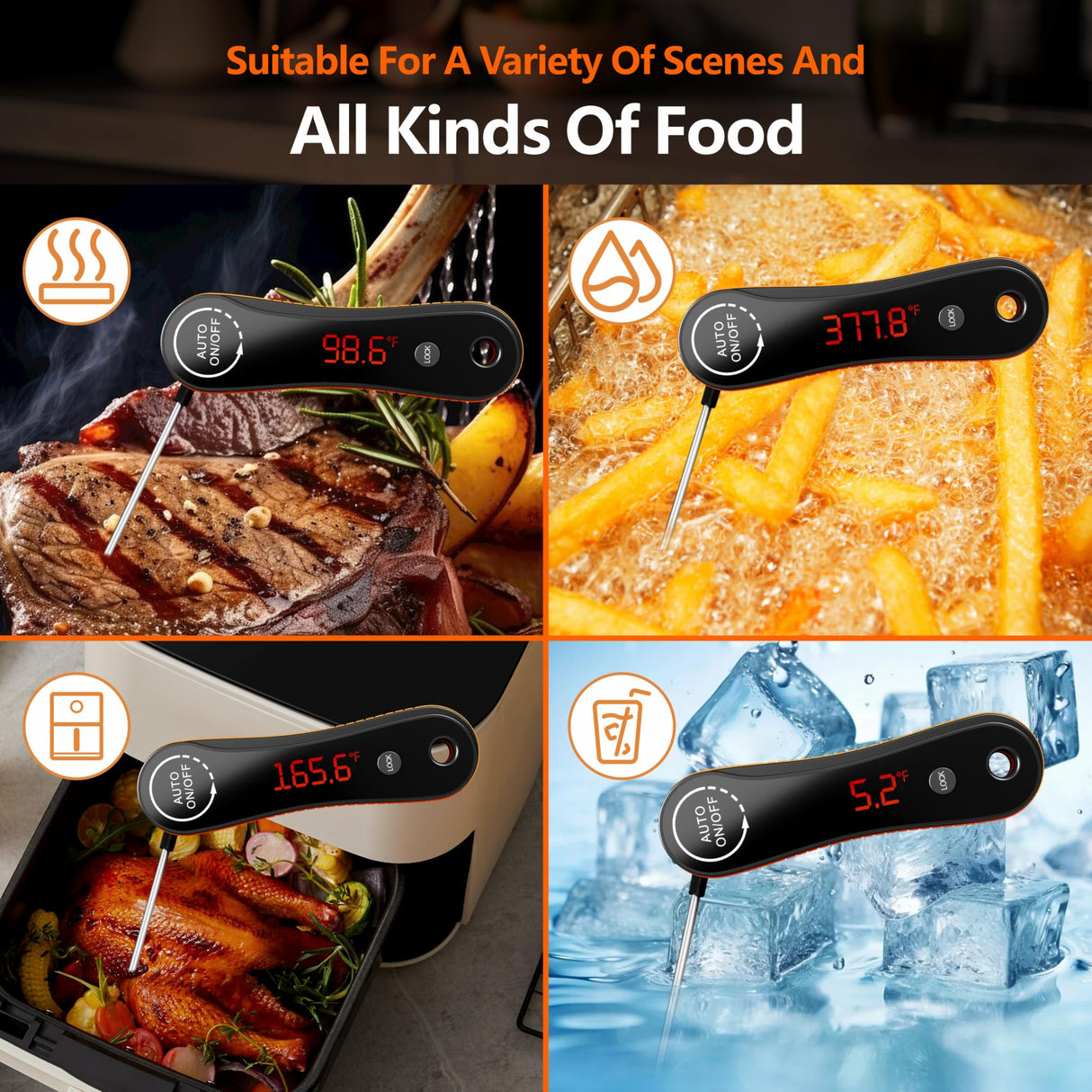 Digital Meat Thermometer 0.5s Instant Read, Paysean ±0.5℉ with Auto-Rotating Backlit Display, IP67 Waterproof and Calibration for Cooking, Candy, Grilling, BBQ, Liquid, Smoker, Beef Paysean