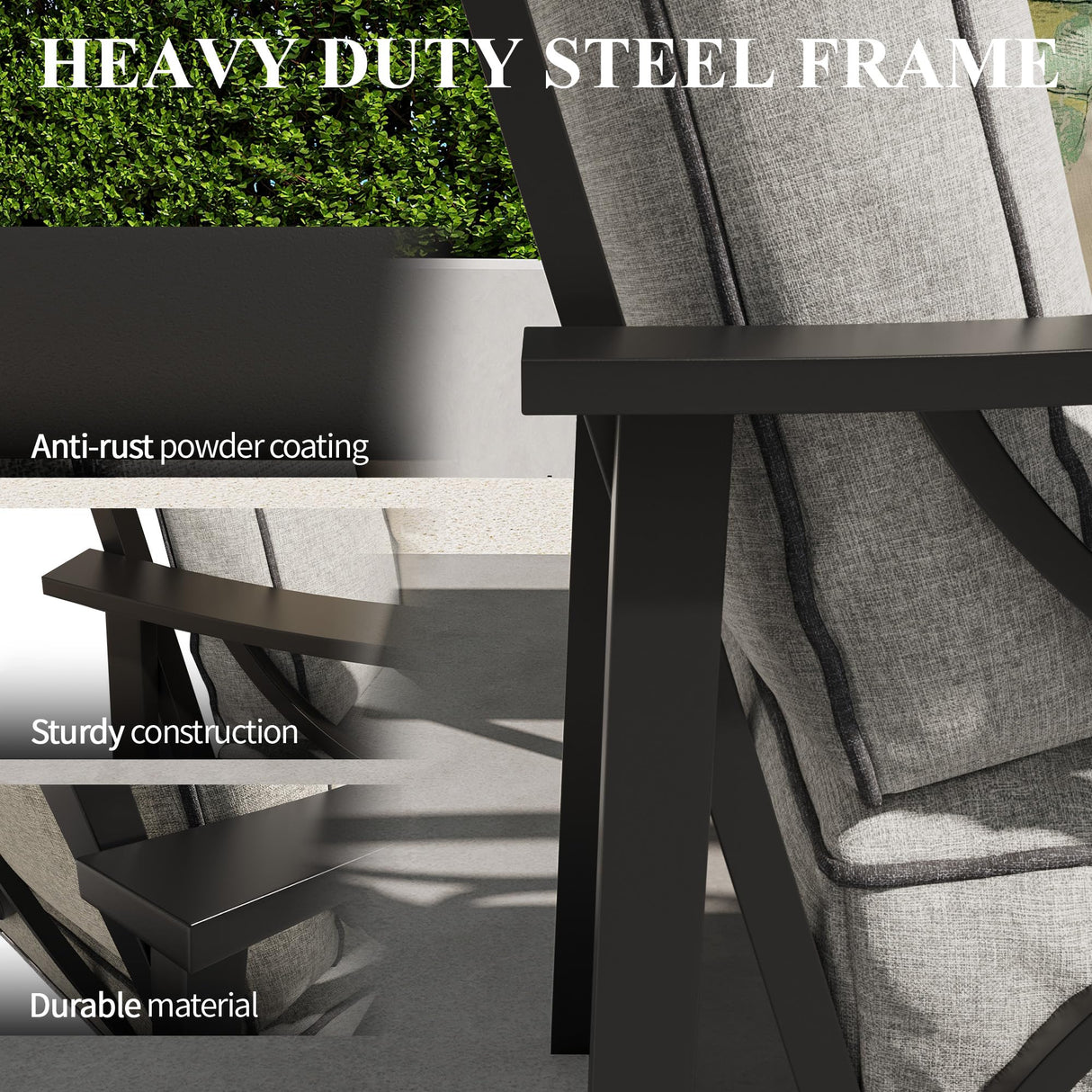 RoyalCraft Patio Loveseat, All-Weather Outdoor 2 Seats Sofa Couch, Black Metal Furniture with Gray Cushions RoyalCraft