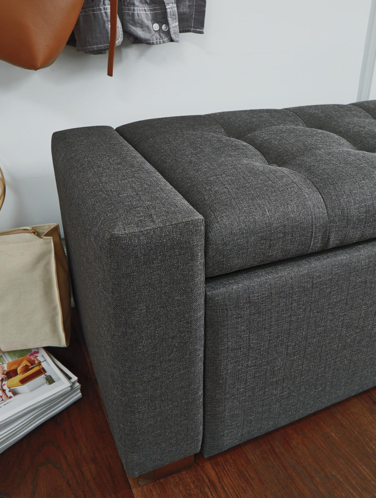 Signature Design by Ashley Cortwell Ottoman Tufted Entryway Storage Bench, Charcoal Gray Signature Design by Ashley