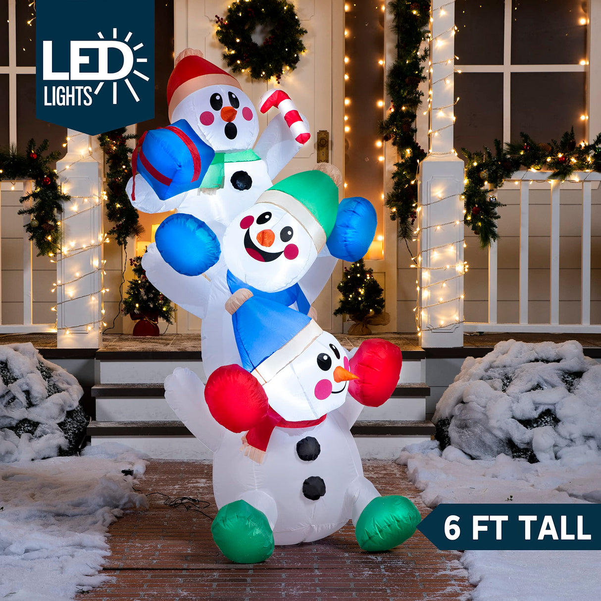 Joiedomi 6 FT Christmas Inflatable Stacked Snowman with Build-in LEDs Blow Up Inflatables for Xmas Party, Home Indoor Outdoor Yard Garden Lawn Winter Décor Joiedomi