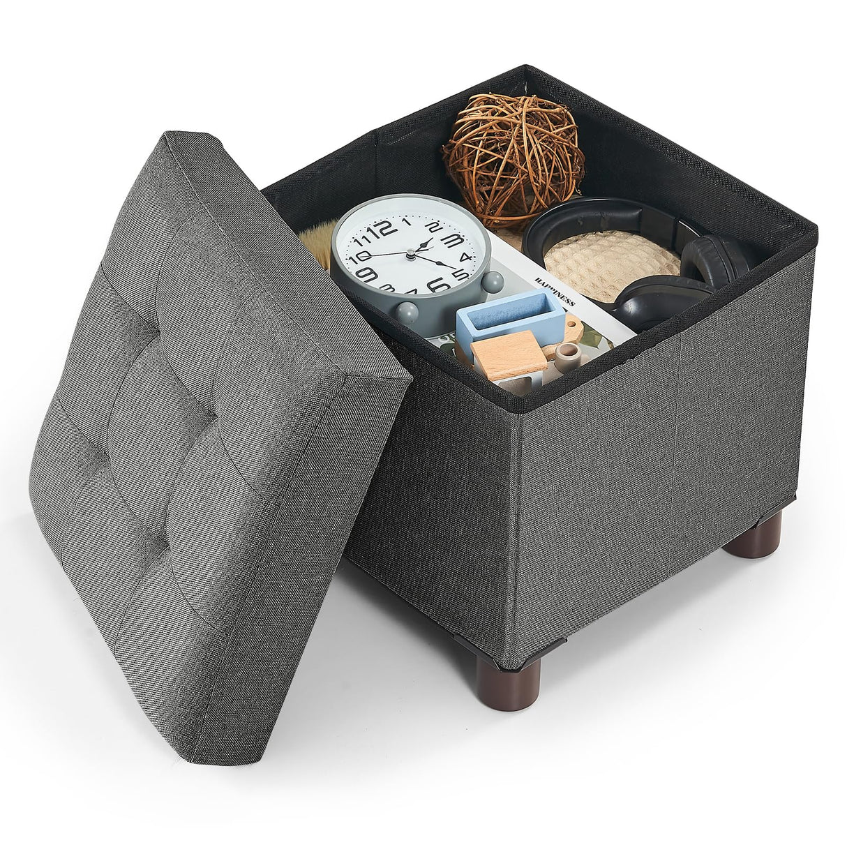 BRIAN & DANY Storage Ottoman Cube, Foot Stool Seat with Wood Legs, Folding Storage Ottoman Bench, Small Ottoman Foot Rest for Living Room and Bedroom 12.6"x12.6"x12.8" - Grey BRIAN & DANY