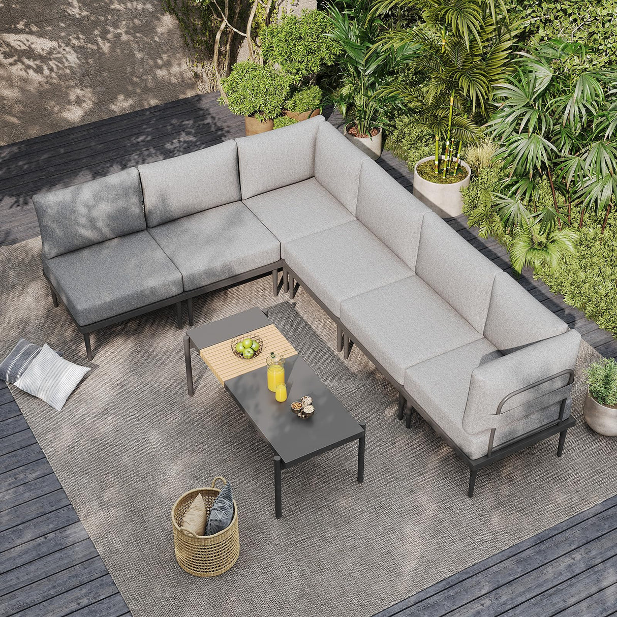 Sundale Outdoor 7 Pieces Metal Patio Furniture Set, Outdoor Sectional Sofa w/6 Inch Olefin Cushion, Modern Outdoor Conversation Sets Sundale Outdoor