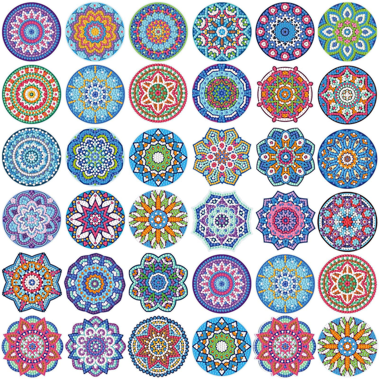 Saillong 36 Pcs Mandala Diamond Painting Sticker 5d DIY Diamond Sticker Mandala Painting Creative Decals Resin Rhinestone Gem Art Kits for Refrigerator Boho Home Crafts Adults Gift Decor Saillong