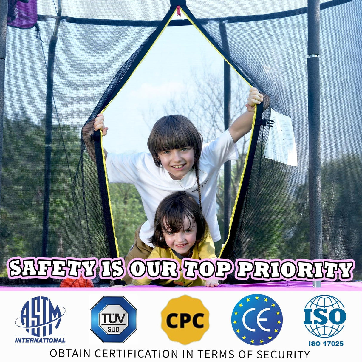 ACWARM HOME 12FT Trampoline for Kids and Adults, Trampoline with Basketball Hoop and LED Lights, ASTM Approved, Purple ACWARM HOME