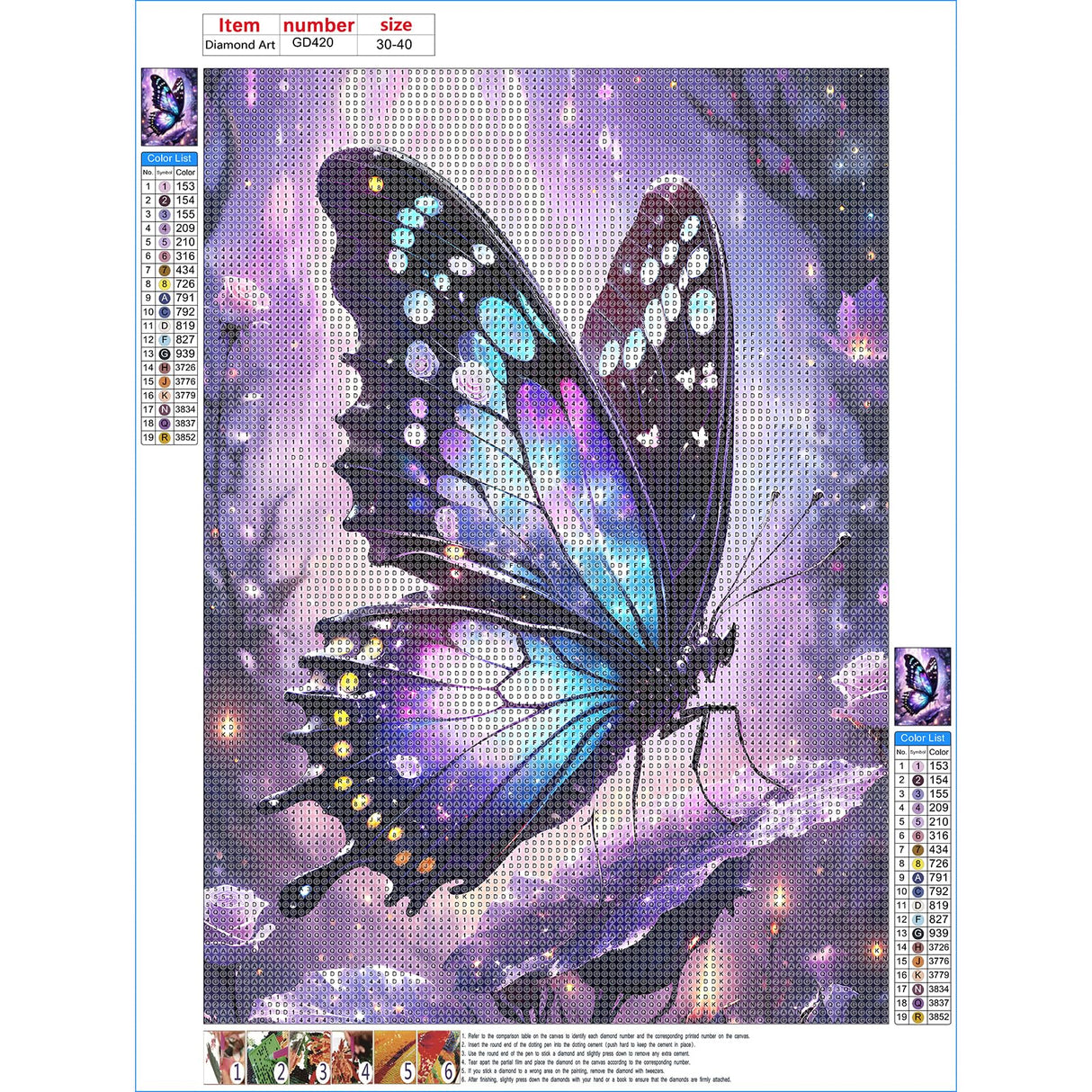 GDYEEH DIY 5D Fantasy Butterfly Diamond Art Kits, Round Full Drill Dreamland Diamond Painting Picture, Flowers Butterfly Painting by Numbers Art Kits for Adults Beginners Home Wall Decor 12x16 inch GDYEEH