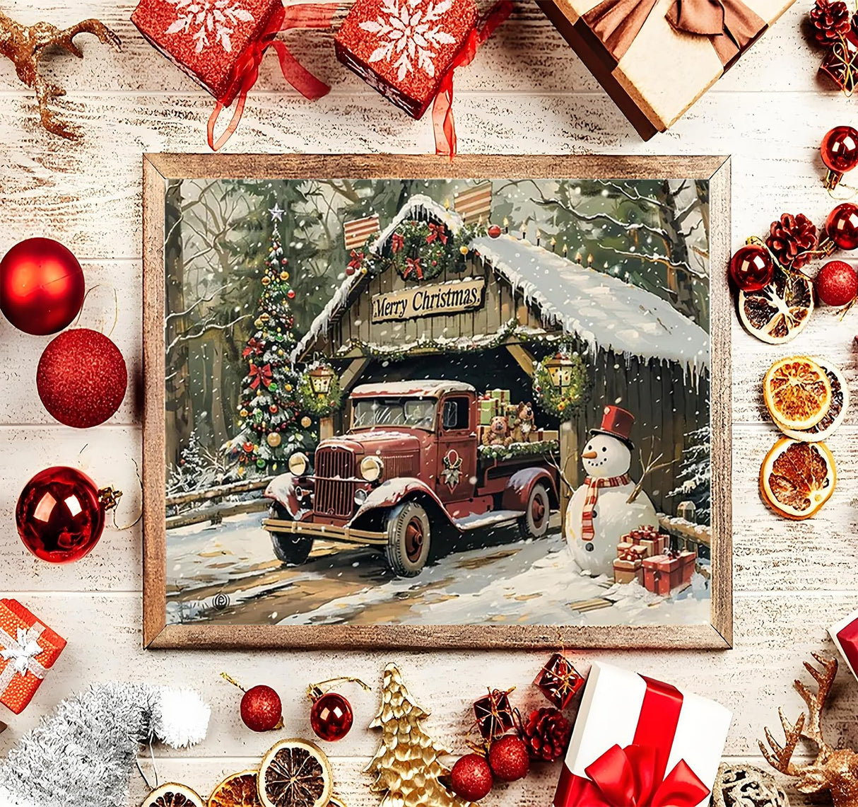 Christmas Diamond Painting Kits for Adults Beginners,DIY Winter Red Truck Diamond Art,5D Full Round Drill Diamond Dot Gem Art Kits, Home Wall Decor 16x12 Inch AREOPNMG