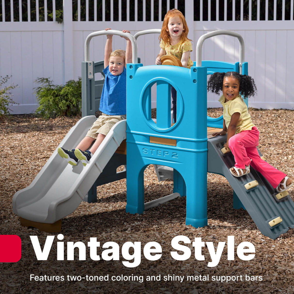 Step2 Scout & Slide Climber, Kids Outdoor Playset, Backyard Playground Set, Slide, Climbing Wall, Tunnel, Outside Vintage Style Jungle Gym, for Toddlers 2-6 Years Old Step2