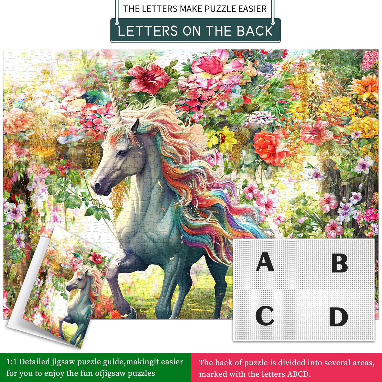 Jigsaw Puzzles for Adults 1000 Pieces, Home Decor Birthday Party Gift Toy for Men Women Elders Seniors, 1:1 Poster, Interlock Perfectly Letter on Back No Dust (Flower's Unicorn) Chalzidar