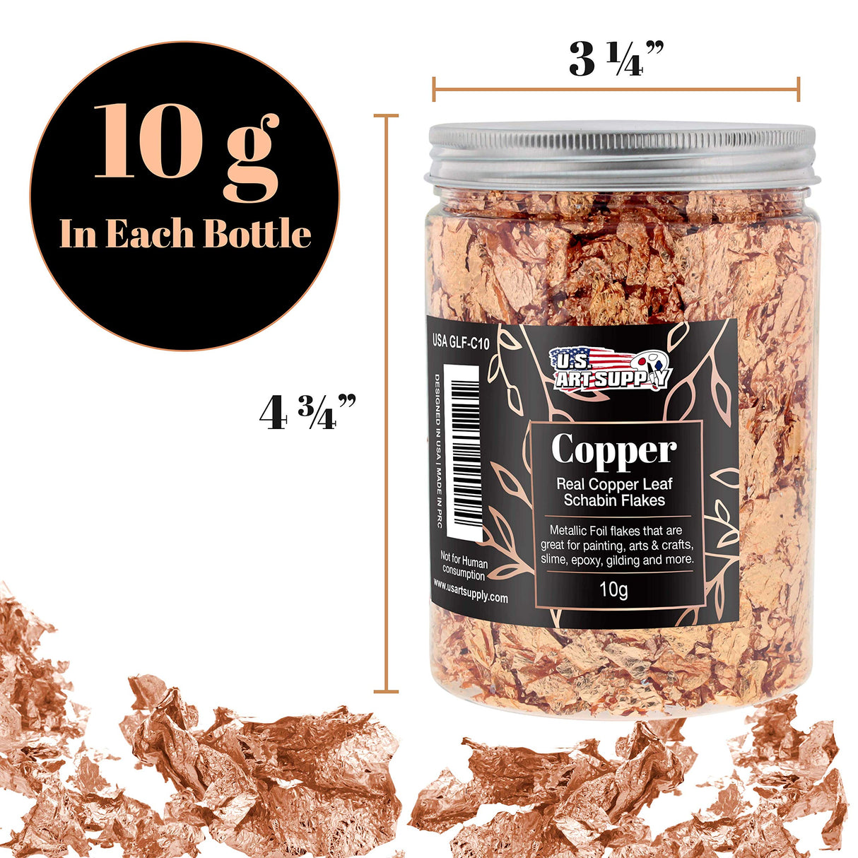 U.S. Art Supply Metallic Foil Schabin Gilding Genuine Copper Leaf Flakes in a 10 Gram Bottle - Gild Picture Frames, Paintings, Furniture, Decorate Epoxy Resin, Nails, Jewelry, Slime, Arts and Crafts U.S. Art Supply