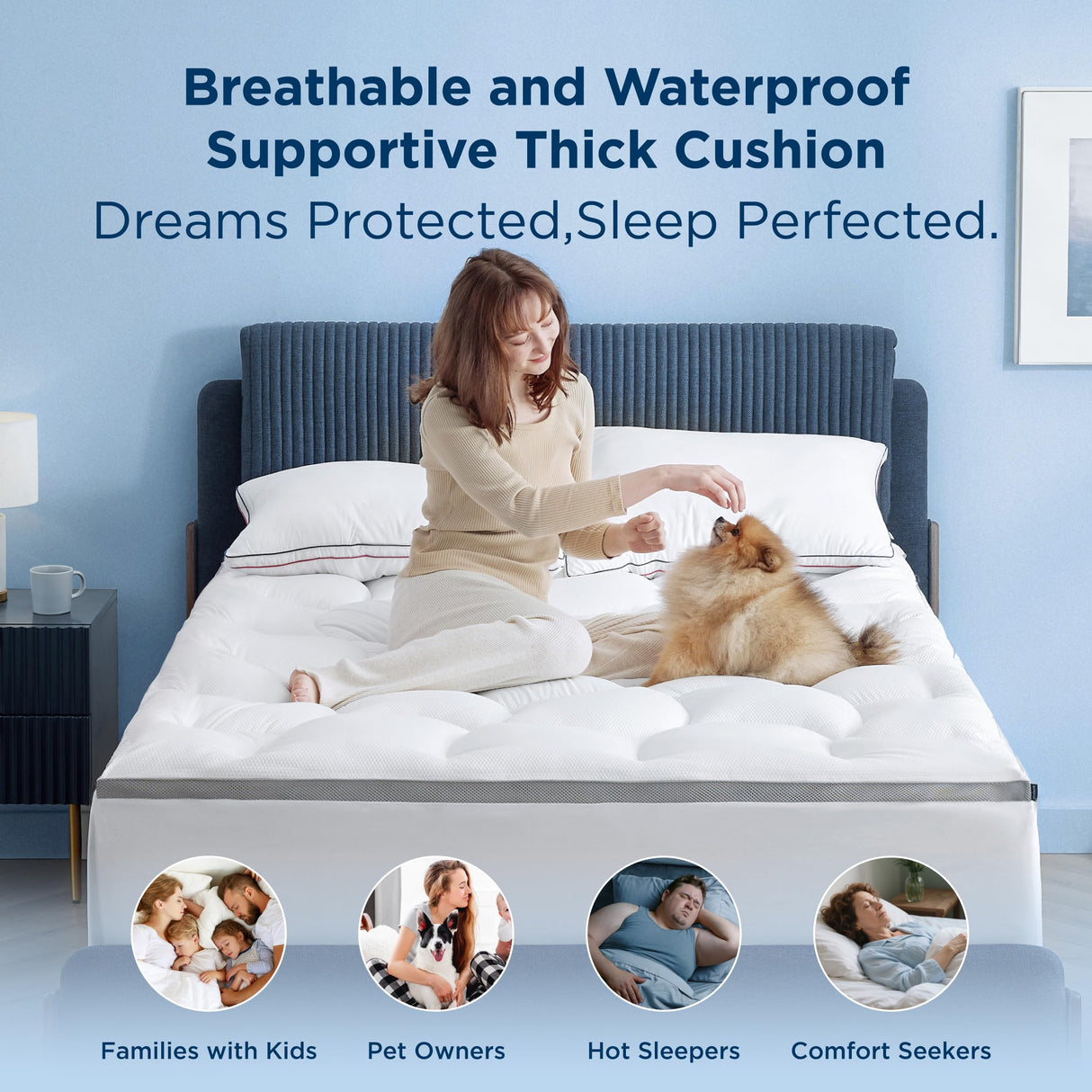 Bedsure Mattress Topper Queen - Pillow Top Queen Mattress Protector with 8-21 Inches Deep Pocket, 800 GSM Extra Thick Waterproof Bed Pad Fitted, Soft Cover Bed for Home, Bedroom, Hotel - White Bedsure