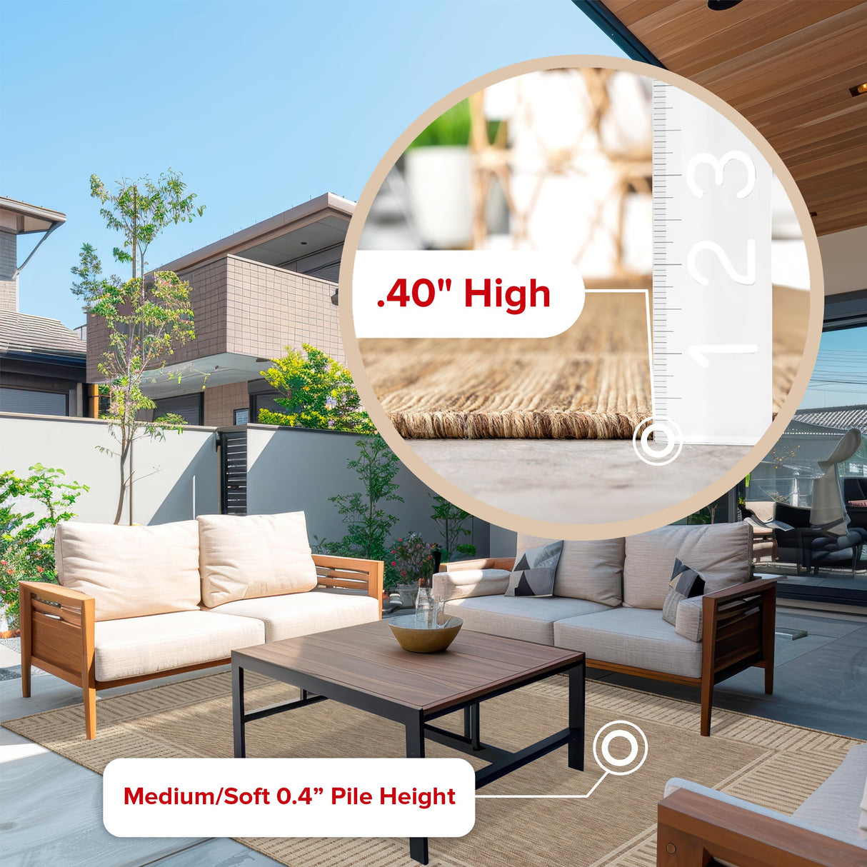 nuLOOM 4' x 6' Outdoor Area Rug, Casual Design With Striped Border, Stain Resistant, Highly Durable, For Patio, Balcony, Bedroom, Living Room, Dining Room, Bathroom, Light Brown nuLOOM