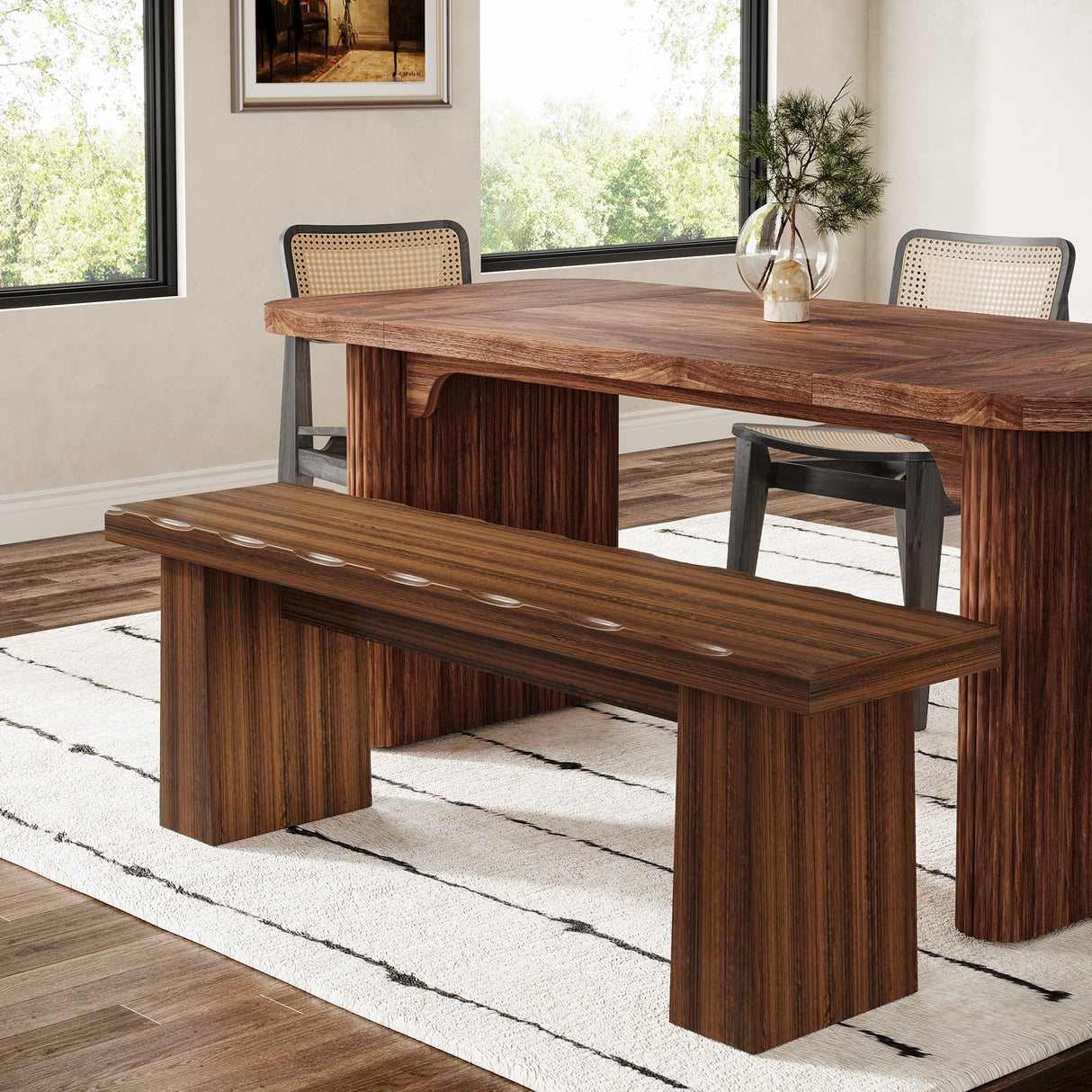 Tribesigns Wooden Entryway Bench, 47-Inch Wood Dining Table Bench with Sturdy Frame for Dining Room Bedroom Living Room Hallway Kitchen, Easy Assembly (Walnut) Tribesigns