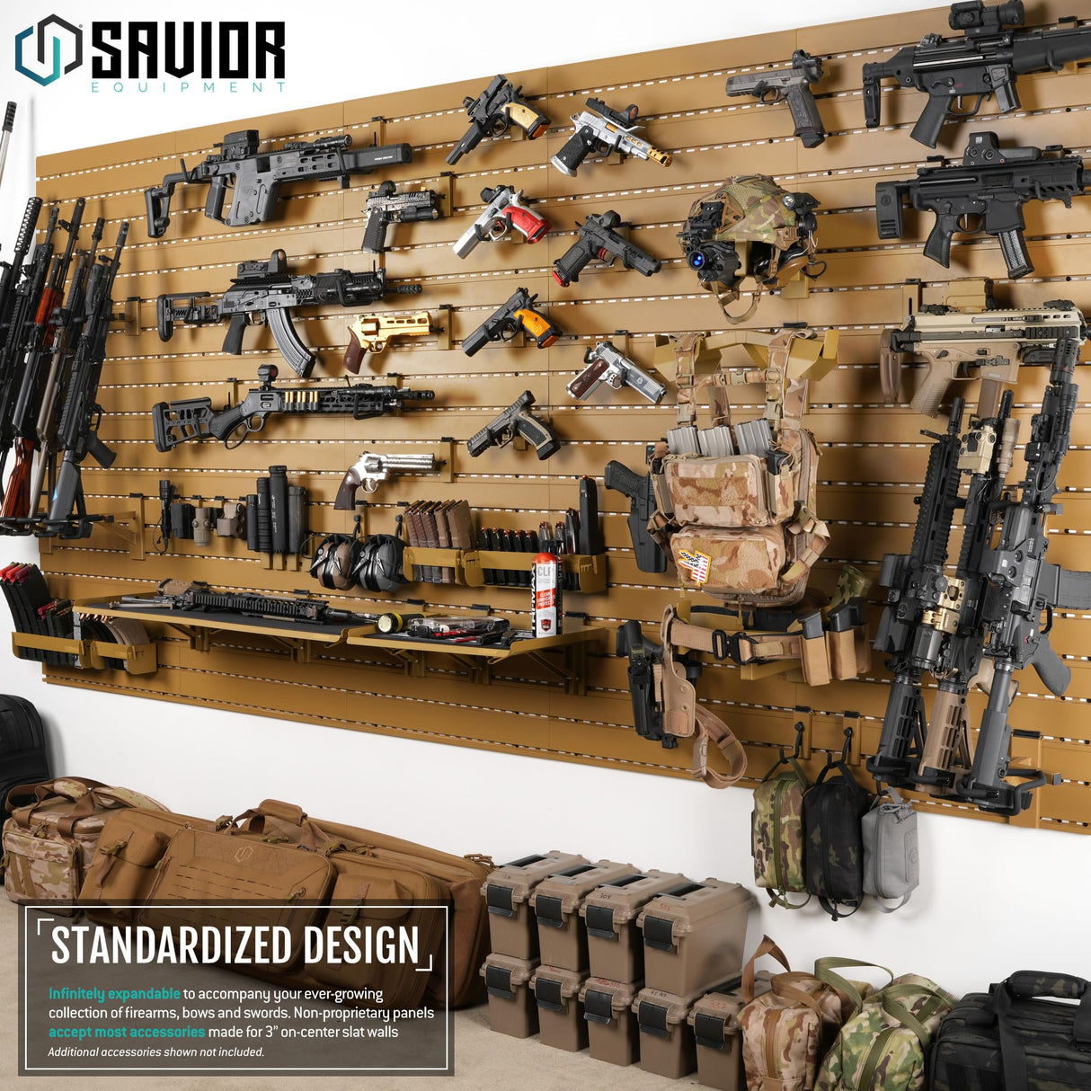 Savior Equipment Wall Rack System Heavy-Duty Steel Folding Table Workbench Shelf Collapsible Wall Mount Hanger, 17" Tan Savior Equipment