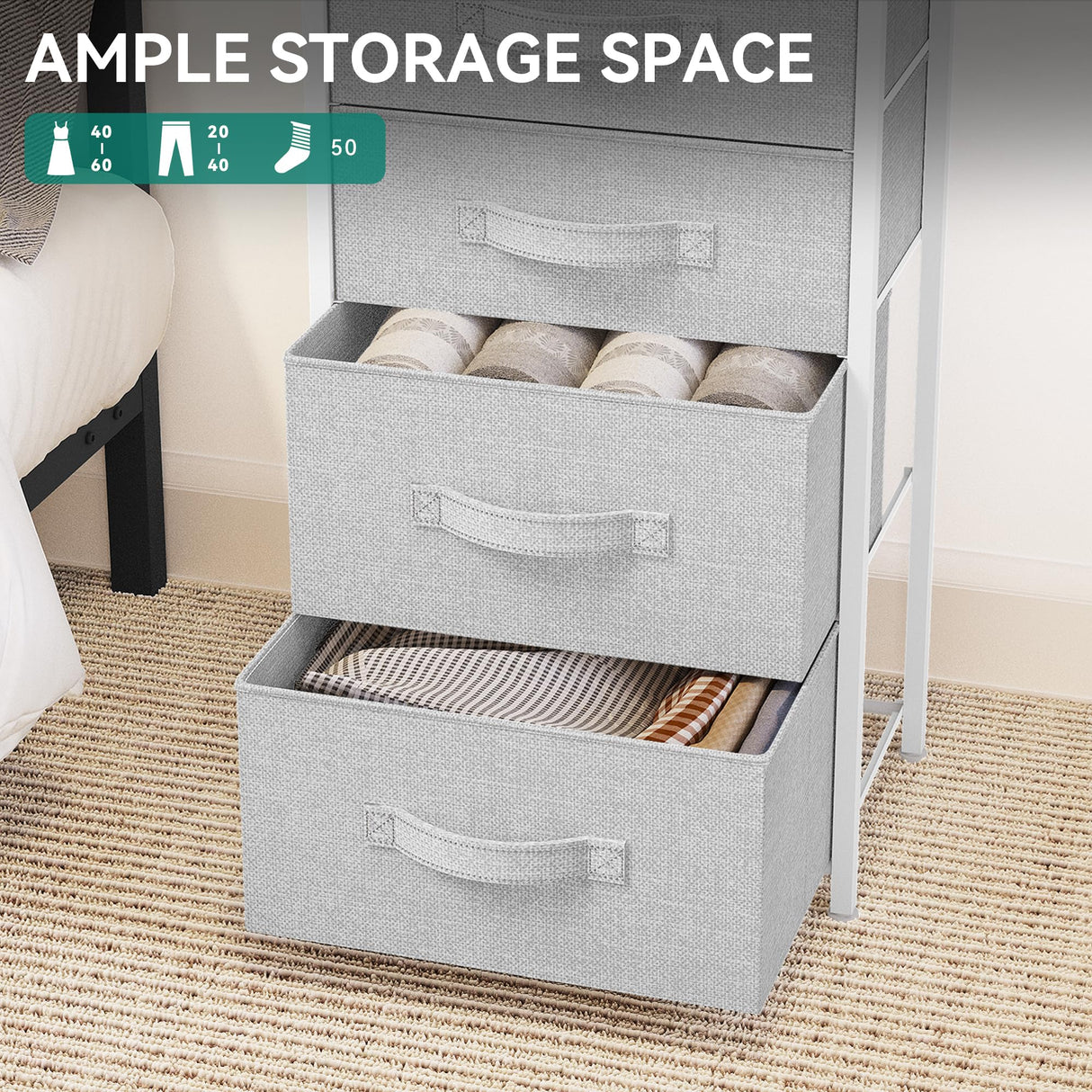 YITAHOME 5 Drawers Dresser, Vertical Fabric Storage Tower Organizer Unit for Living Room, Hallway - Sturdy Steel Frame, Wooden Top & Easy Pull Fabric Bins YITAHOME