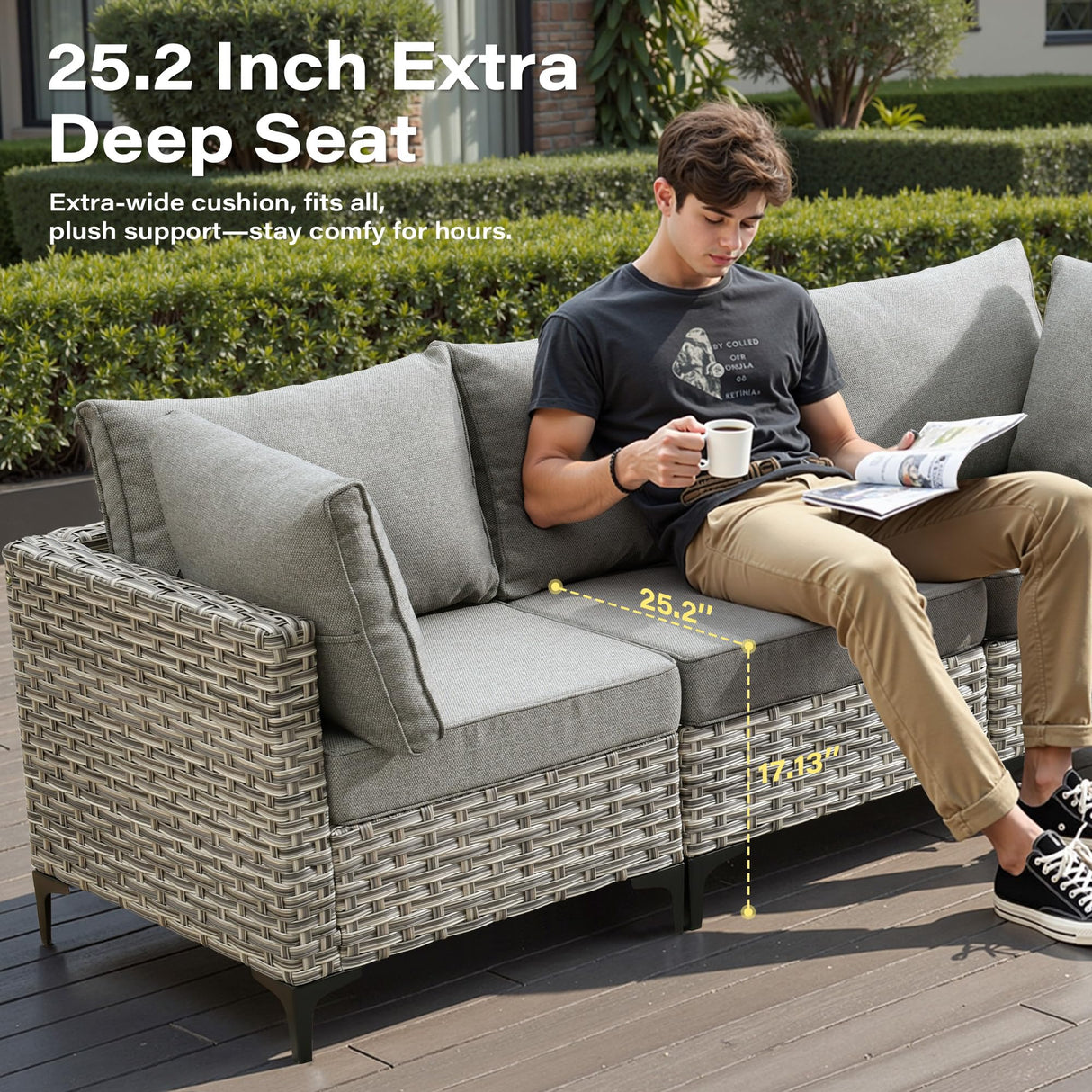 11 Pieces Outdoor Sectional Patio Furniture Set with 54" Fire Pit,Wicker Conversation Sets Rattan L Shaped Couch Swivel Rocking Chairs,Modular Outdoor Sofa for Porch Balcony Backyard Dark Grey ORMONO