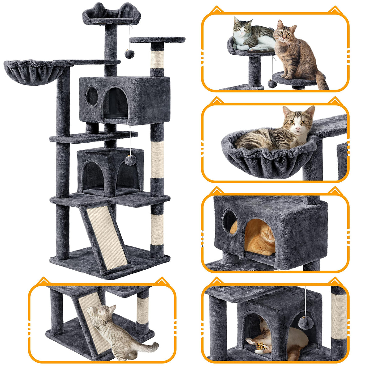 Topeakmart 57 inches Multi-Level Cat Tree Cat Condo with Scratching Posts Kittens Activity Tower Pet Play House Furniture Topeakmart