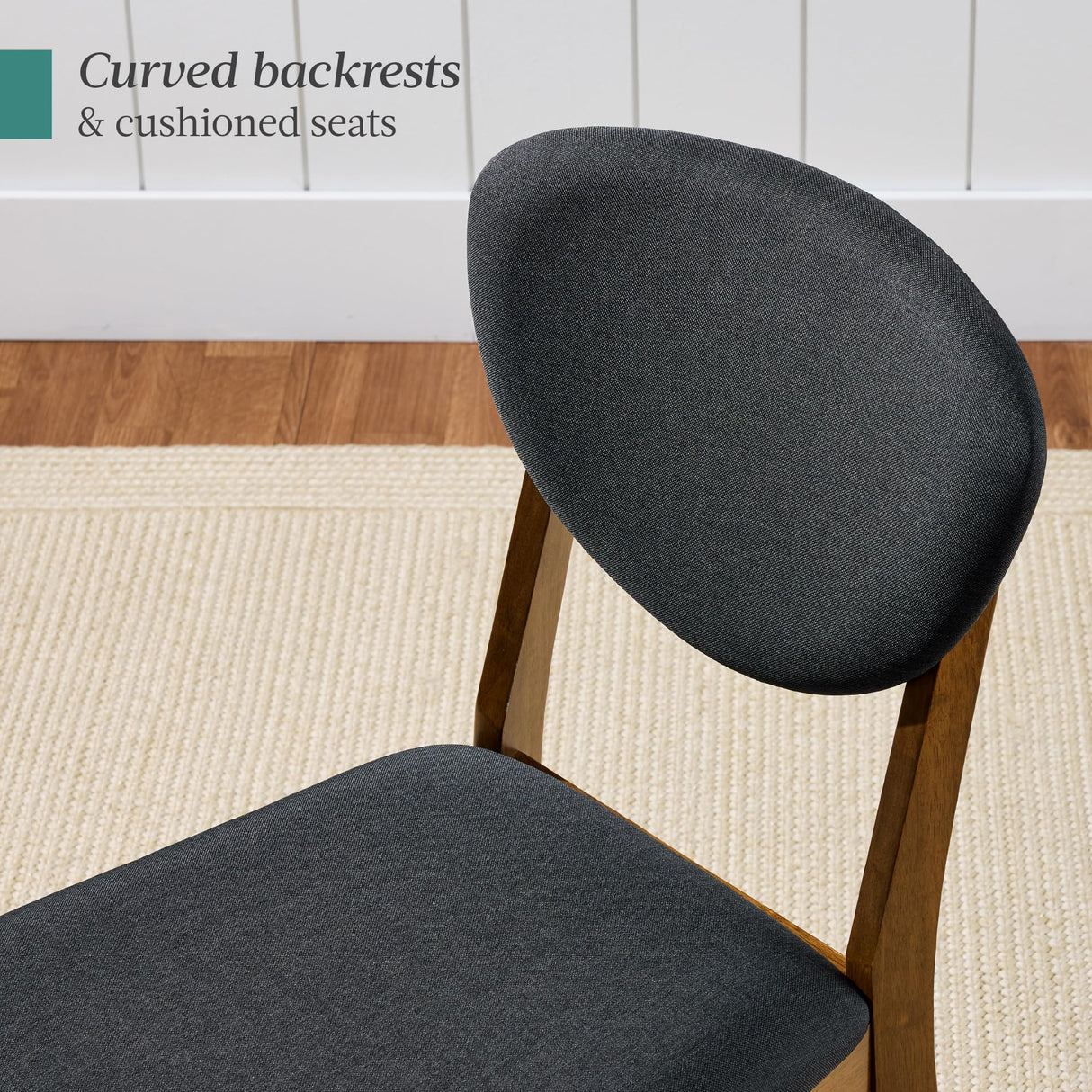 Best Choice Products Dining Chairs Set of 2, Mid-Century Modern Upholstered Wood, Armless w/Seat Cushion, Padded Backrest - Walnut/Charcoal Best Choice Products