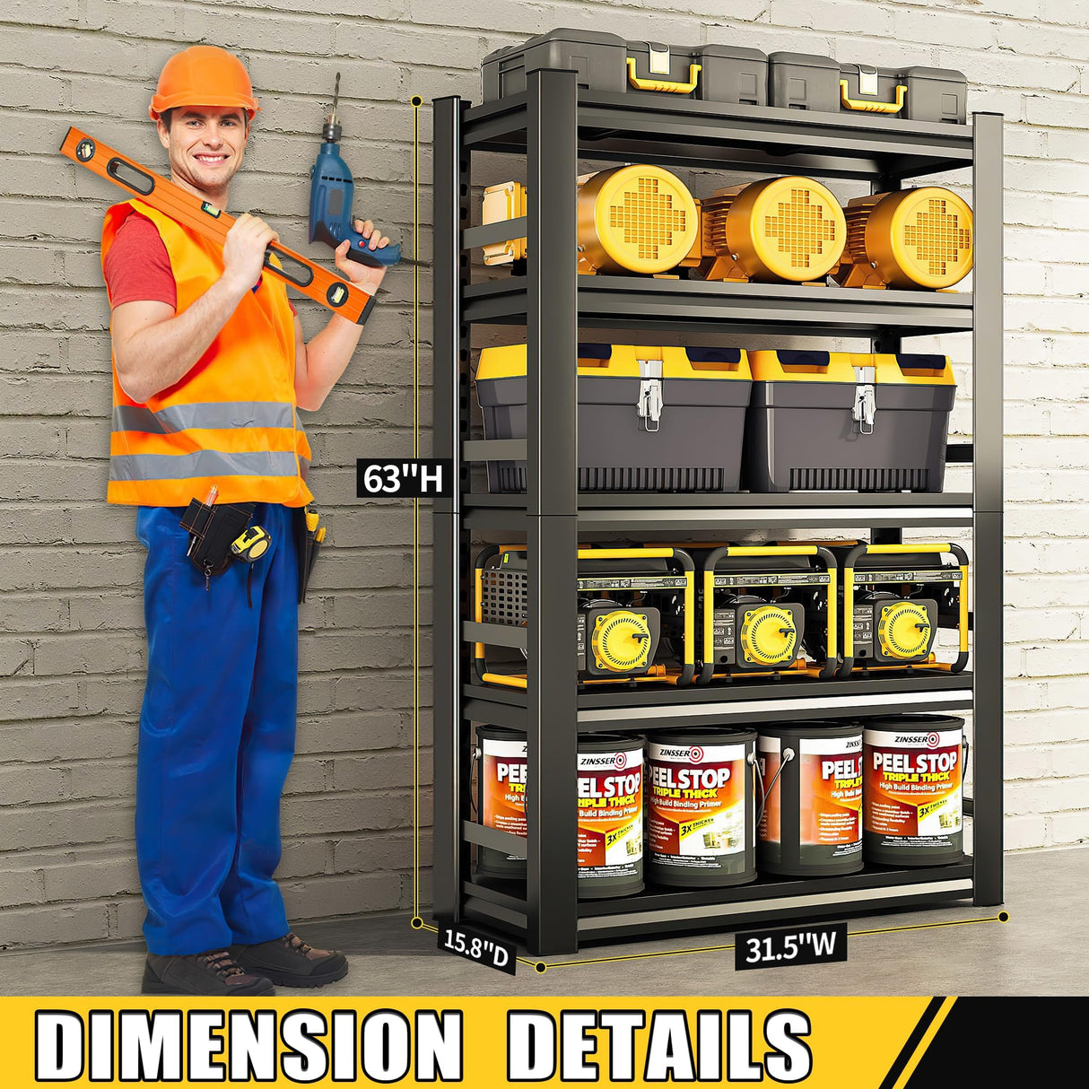 Bezuny 63" H|32" WGarage Shelving,1500LBS Heavy Duty Shelving for Storage Commercial,5 Tier Storage Shelves with Adjustable Shelf,All-Metal Shelves for Industrial Warehouse Basement Bezuny