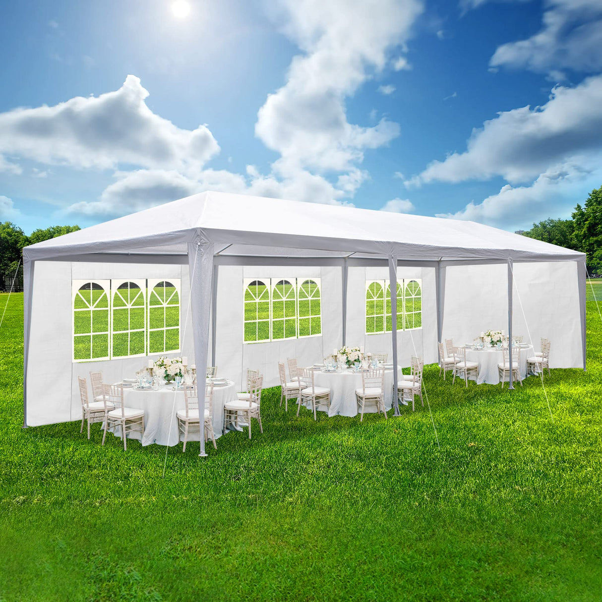 Smartxchoices 10' x 30' Outdoor Waterproof Gazebo Canopy Tent with Removable Sidewalls and Windows Heavy Duty Tent for Party Wedding Events Beach BBQ, White Smartxchoices