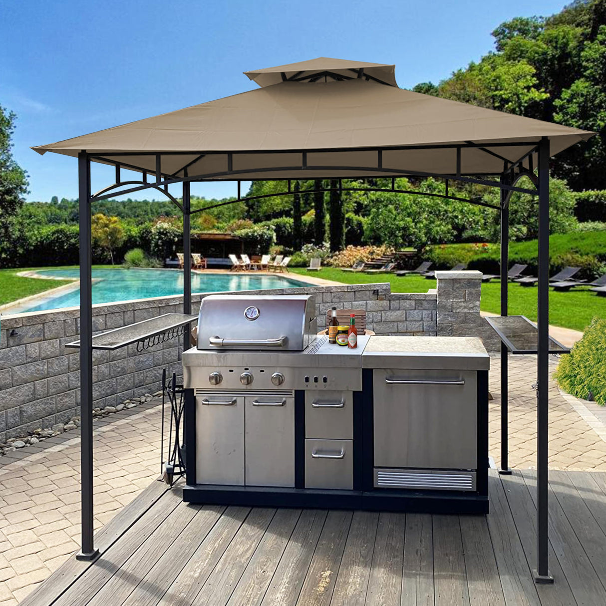 SCOCANOPY 8x5FT Replacement Canopy Grill BBQ Gazebo Roof Top, for Gazebo Model L-GG001PST-F,(Khaki) SCOCANOPY