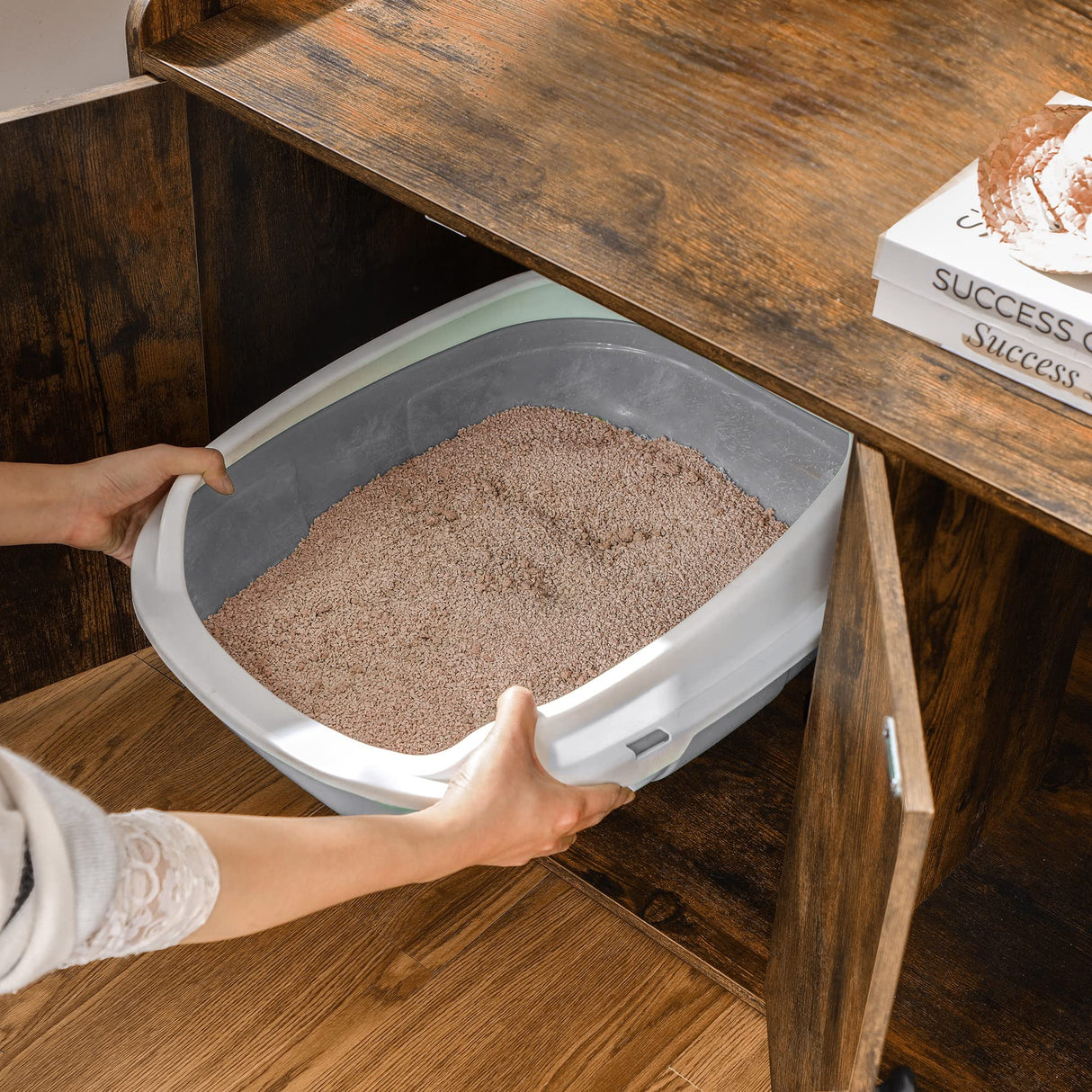 FEANDREA Litter Box Enclosure, Cat Litter Box Furniture Hidden, with Front Entry, Modern Cat House for Indoor Cat, Kitty, Side End Table, 32.4 x 20.9 x 19.7 Inches, Rustic Brown UPCL001X01 Feandrea