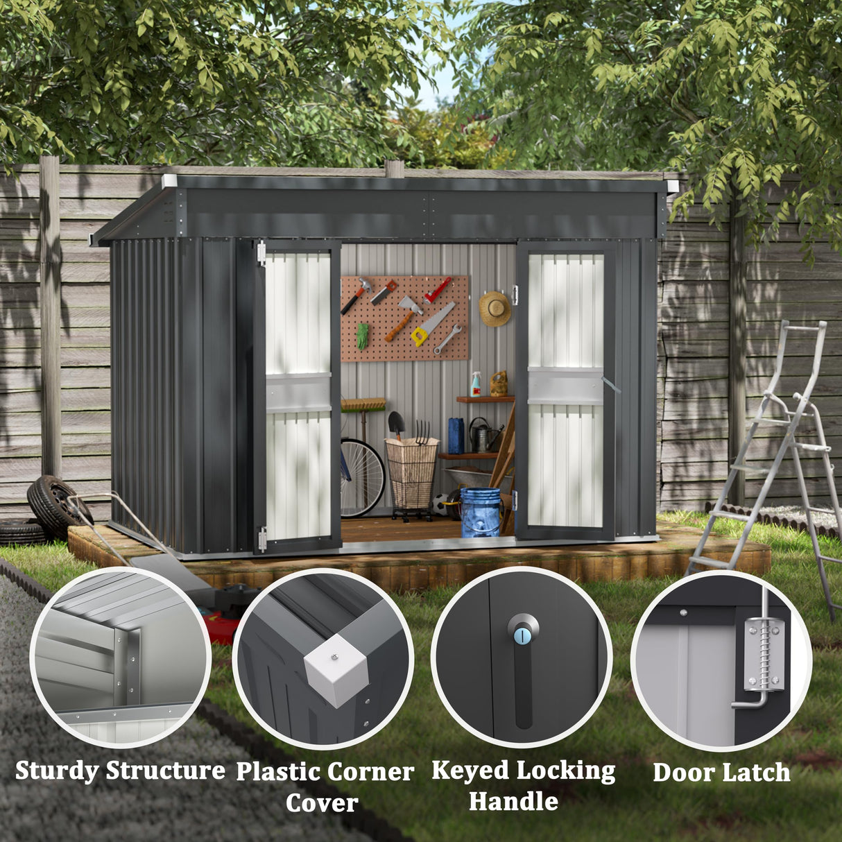 MUPATER 6 x 10 ft Outdoor Storage Shed,Galvanized Metal Shed Storage House with Lockable Door and Vents for Garden,Patio, Backyard, Grey MUPATER