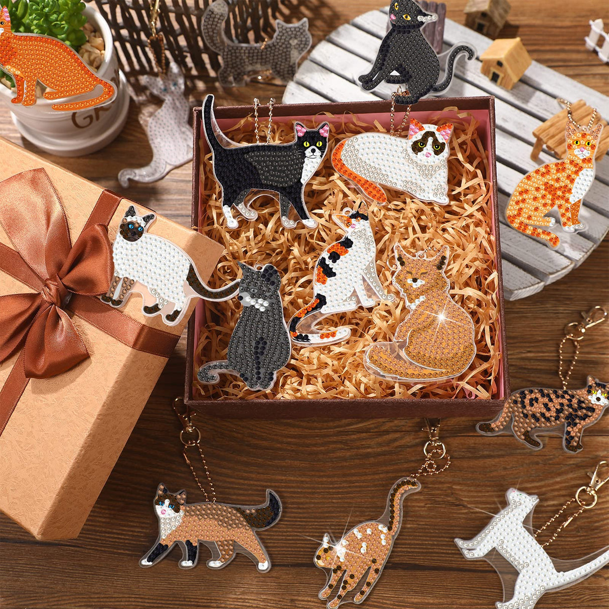 Sasylvia 15 Pcs Animal Diamond Painting Keychains Pet Diamond Painting Keychain Pendant Kits for Adults(Cat) Sasylvia