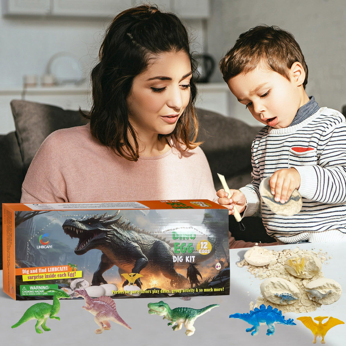 LIHBCAIYI Dino Eggs Dig Kit 12Pcs Dinosaur Excavation Bricks Toys Archaeology Science STEM Experiments Toy Egg Hunt Party Gift for Kids 6-12 Years Old and Up Boys Girls LIHBCAIYI