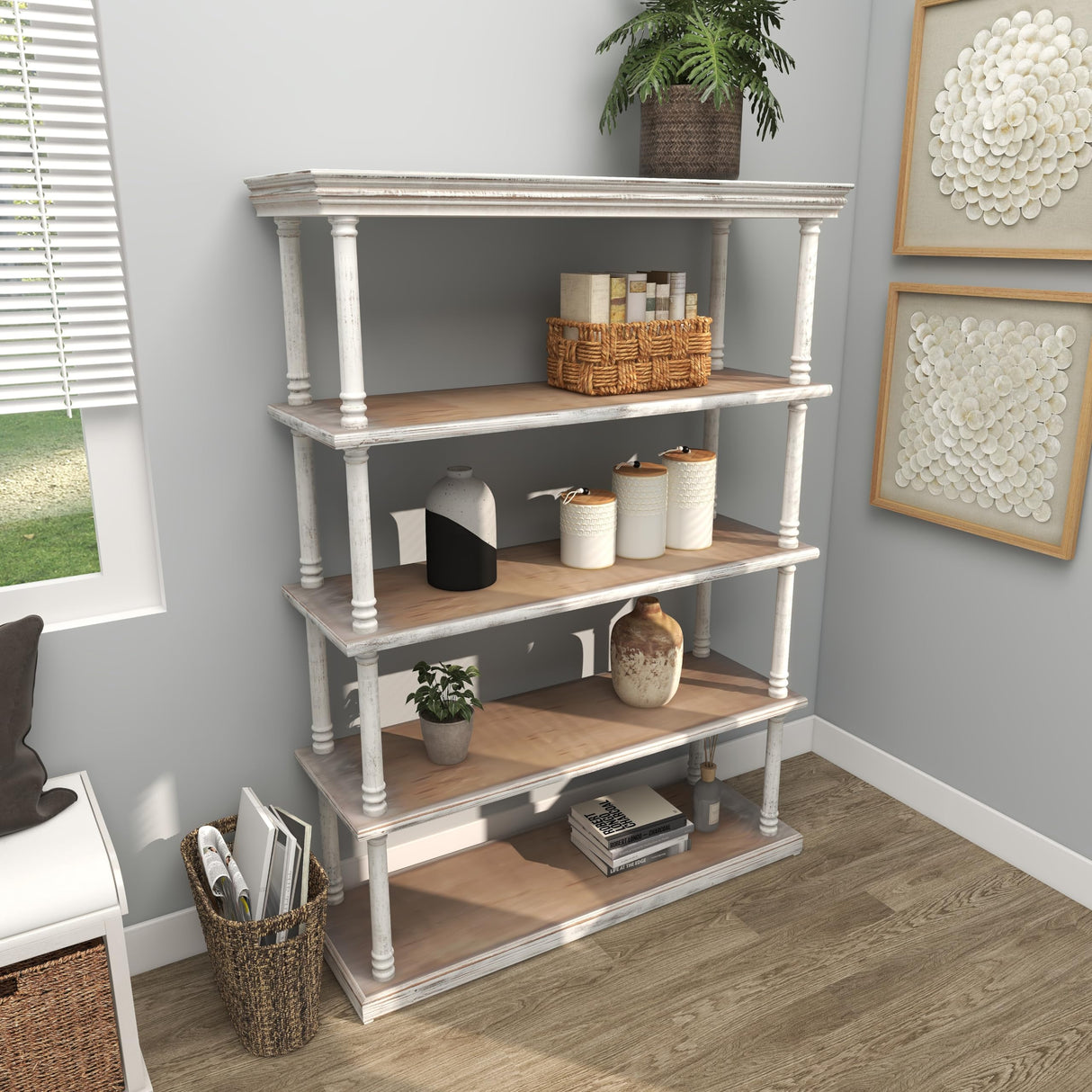 Deco 79 Farmhouse Wood Rectangle Shelving Unit, 47" x 15" x 64", Brown Deco 79