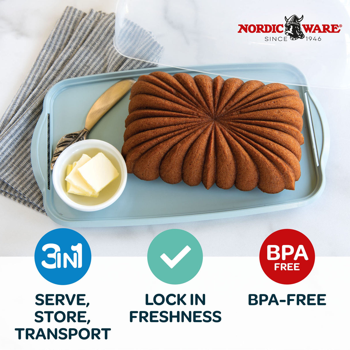 Nordic Ware Loaf Cake Keeper, Blue,12.8"L x 7.3"W x 4.6"H Nordic Ware