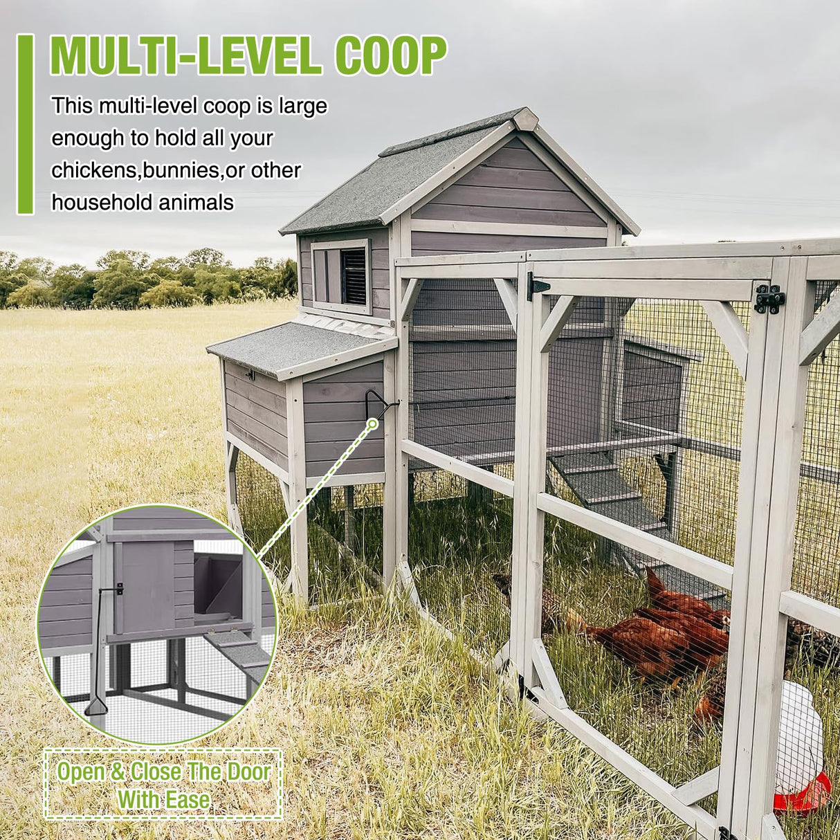 GUTINNEEN Chicken Coop with Run for 8-10 Chickens Extra Large Hen House Poultry Cage Outdoor with Nesting Box GUTINNEEN