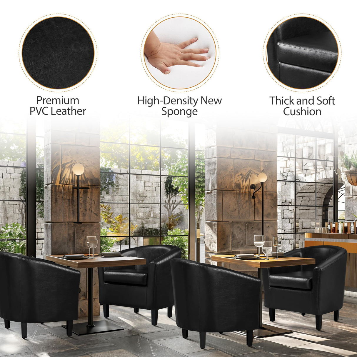 Yaheetech Barrel Chairs Set of 2, Faux Leather Club Chairs, PU Leather Accent Chairs, Waiting Room Chair with Soft Padded Seat for Living Room Bedroom Reading Room, Black Yaheetech