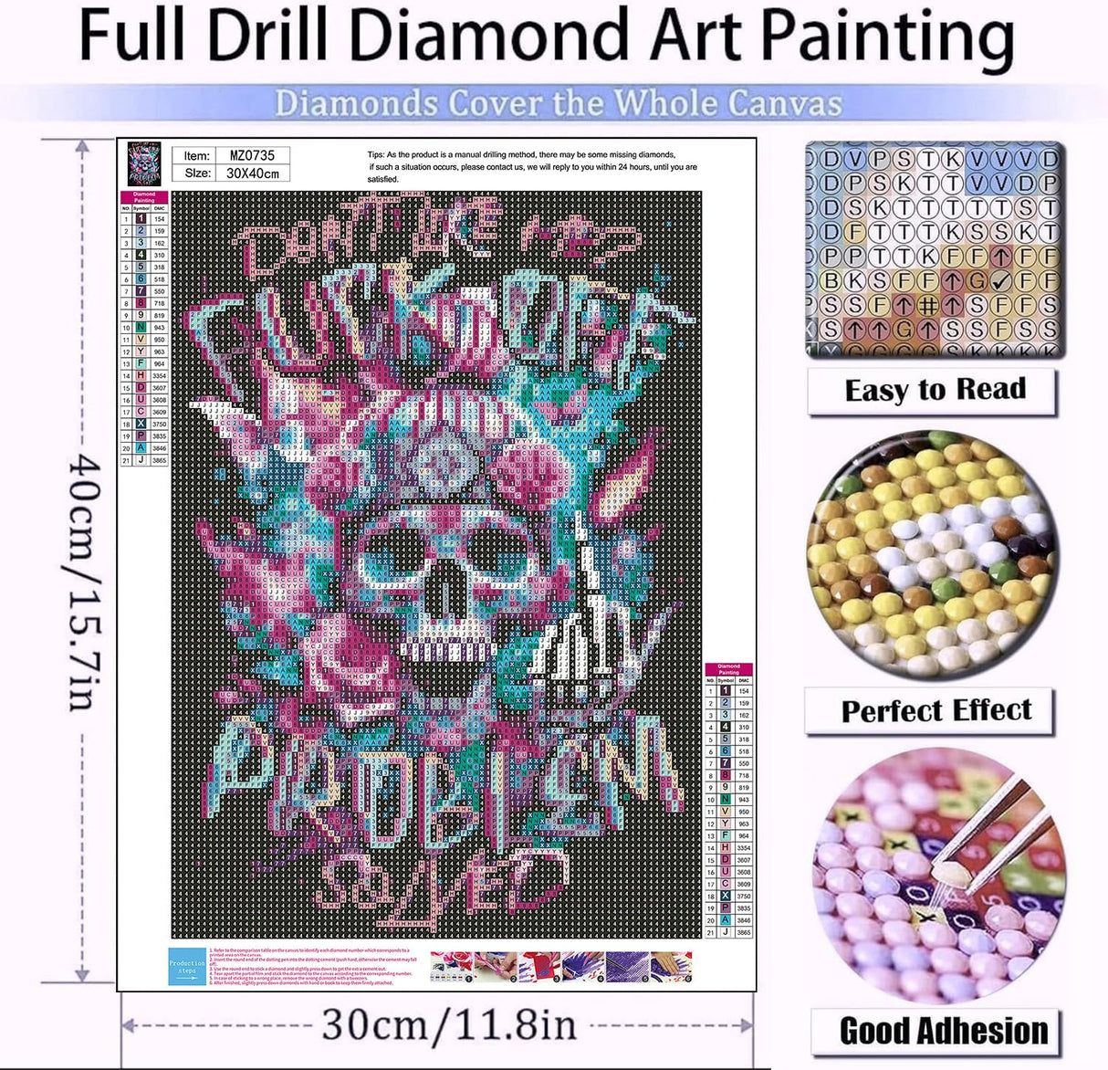 mrpwnle Skull Diamond Art Kits for Adults, Don't Like Me Skull Diamond Painting Kits for Adults Beginners, 5D DIY Full Drill Round Gem Art Crafts Paintings for Home Wall Decor 12 x16Inch mrpwnle