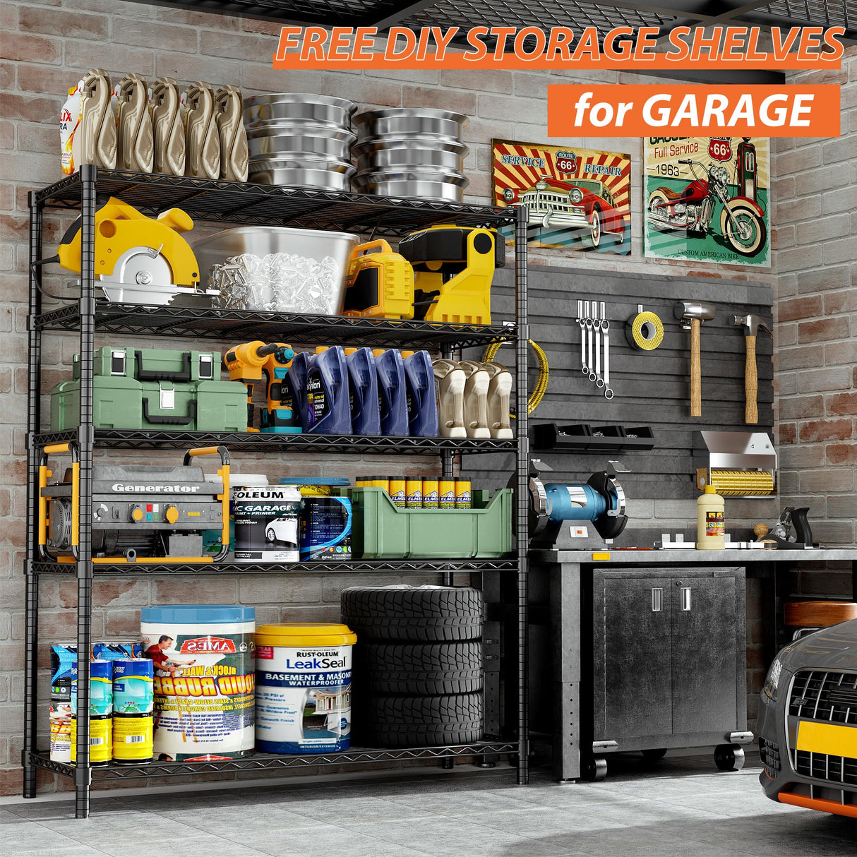 Storage Shelves Heavy Duty, 48" L x 20" W x 72" H Garage Wire Shelving Unit Loads 2000LBS, 5-tier Adjustable Metal Industrial Utility Shelf Rack for Kitchen, Laundry Room, Pantry, Warehouse, Basement ROOMTEC