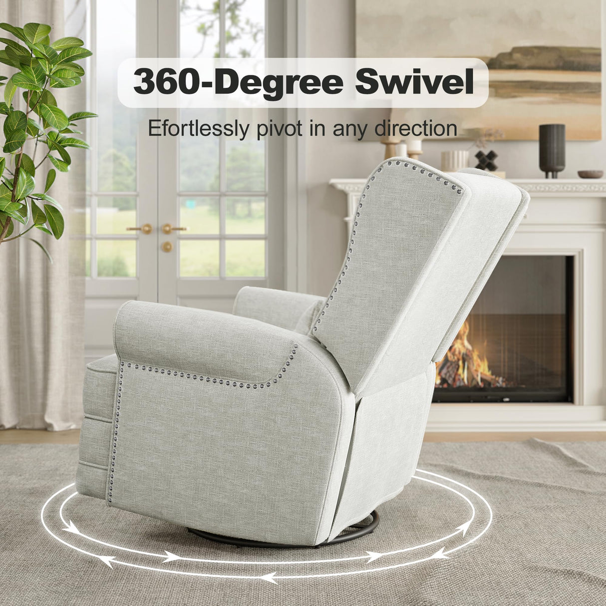 RoyalCraft Swivel Recliner Chair with Extra Large Footrest, Comfy Upholstered Glider Rocking Chair for Living Room, Bedroom and Office, Off White RoyalCraft