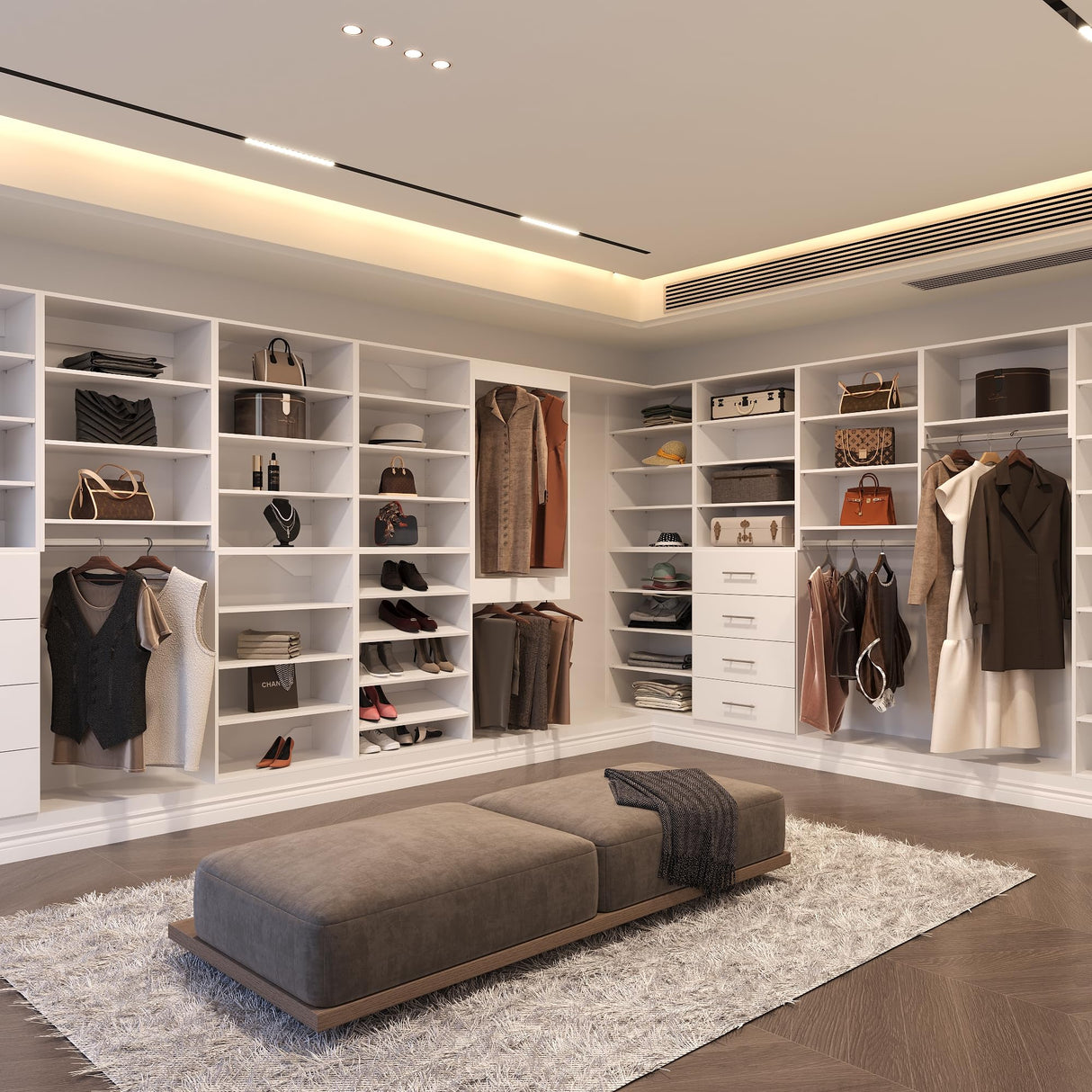 MODCART Modular Closet System, 78" Wide Closet Organizer System with Hanging and Drawers, Wood Tower Closet Storage for Walk In Closets, Wall Mounted Wardrobe Organizer Kit System, Bedroom, White MODCART