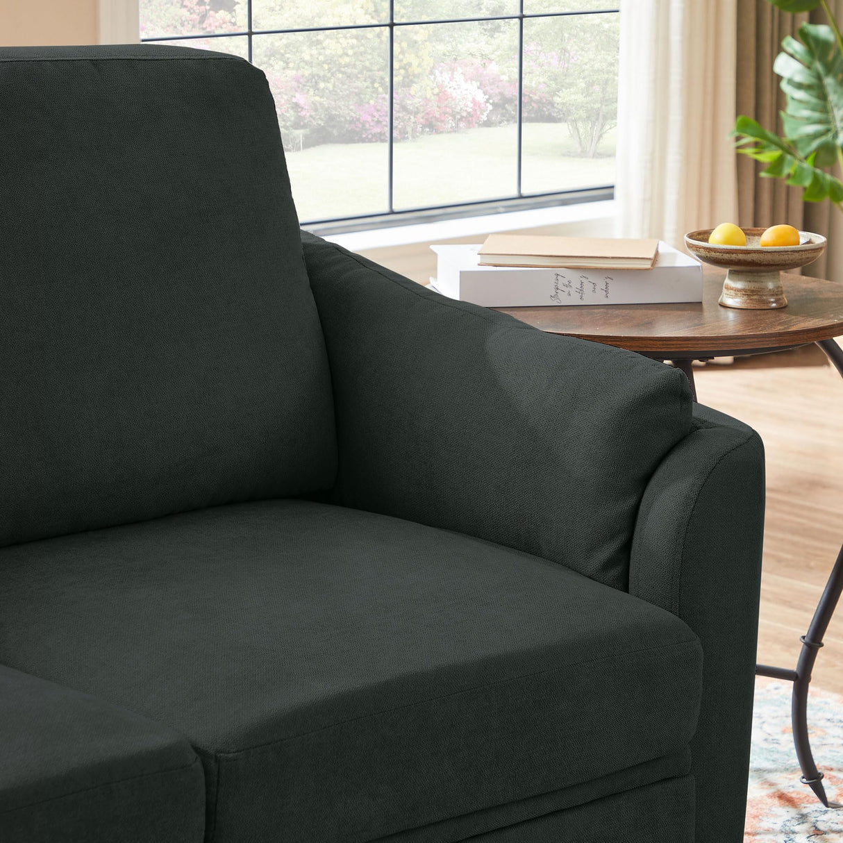 Portaforta 59" Small Loveseat Sofa, Mid Century Modern Linen Love Seat with Back Cushions, 2-Seater Couch Sofa for Lving Room, Bedroom and Small Space, Black Portaforta