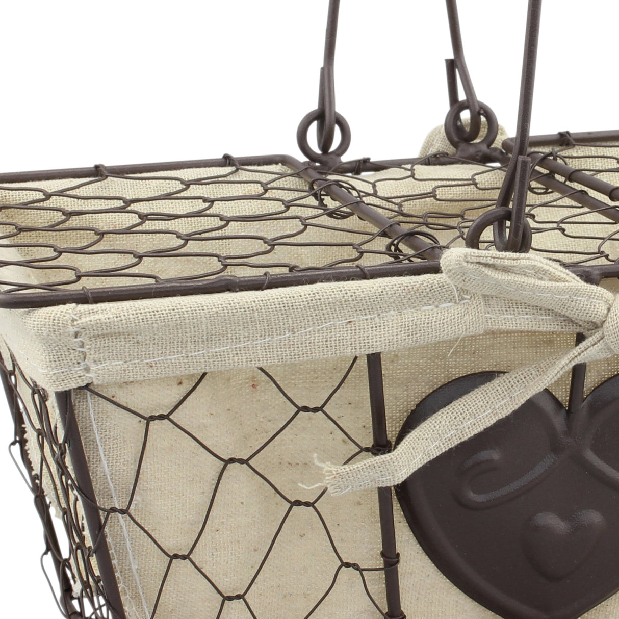 Stonebriar Farmhouse Metal Chicken Wire Picnic Basket with Hinged Lids, Handles, and Heart Detail Stonebriar