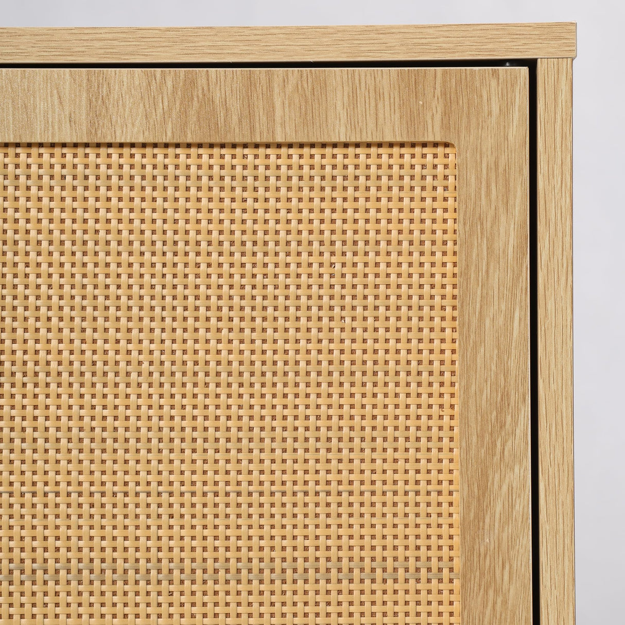 Oubayajia Rattan Sideboard Buffet Cabinet, 57.87" Rattan Accent Cabinet Storage Cabinet Console Table with 3 Drawers & 2 Doors and Adjustable Shelves for Kitchen, Dining Room, Living Room (Oak) Oubayajia