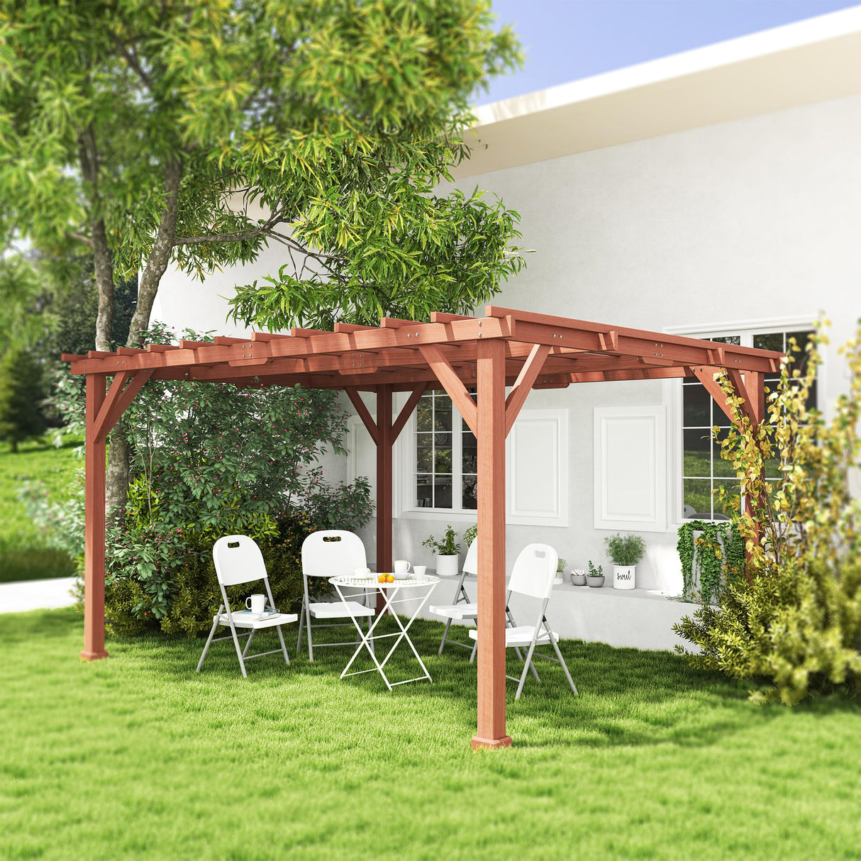 Outsunny 11' x 12.5' Outdoor Wood Pergola with Grape Trellis with Stable Structure for Climbing Plant Support for Patio, Deck, Backyard, Lawn, Brown Outsunny