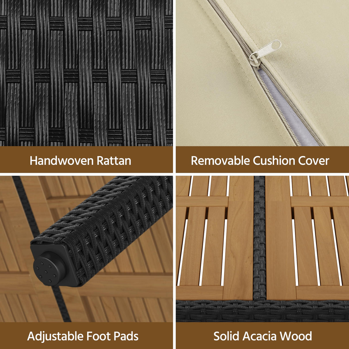 Yaheetech 7 Piece Patio Furniture Set, Outdoor Dining Acacia Wood Table Top Rattan Conversation Set with Soft Cushions, 6 Chairs & 1 Table for Backyard, Deck, Garden & Yard, Black/Beige Yaheetech