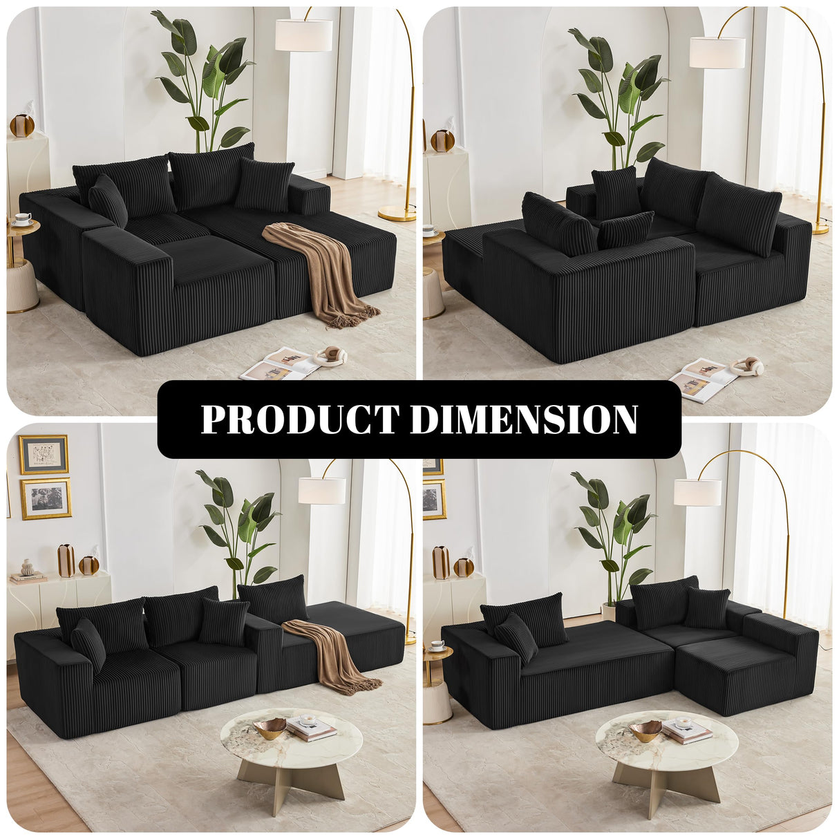 108” Modular Sectional Sofa, Cloud Sectional Couch with Deep Seat, Modern Modular L-Shape Sofa Couch with Chaise,Upholstered Couches for Living Room Bedroom (Black, Right Facing Chaise) Weture